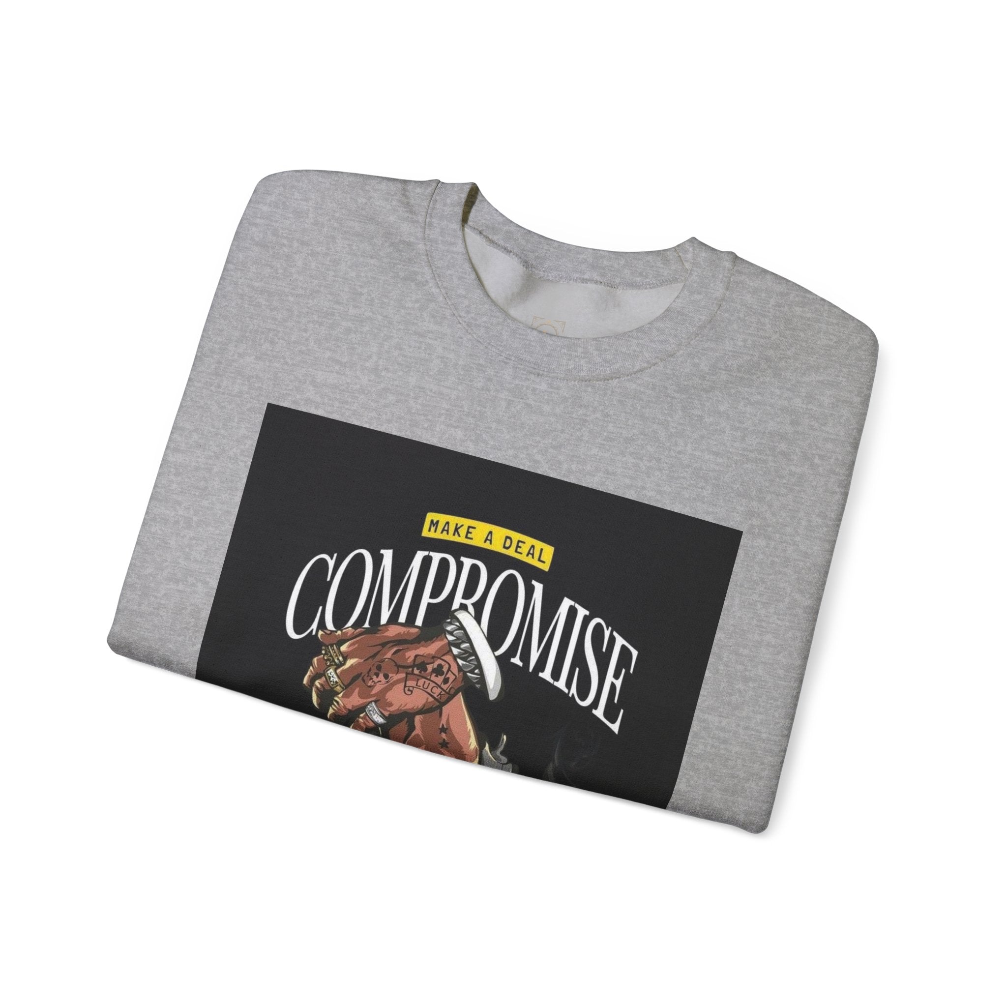 Compromise Graphic Sweatshirt — Vintage Handshake & Revolver Design