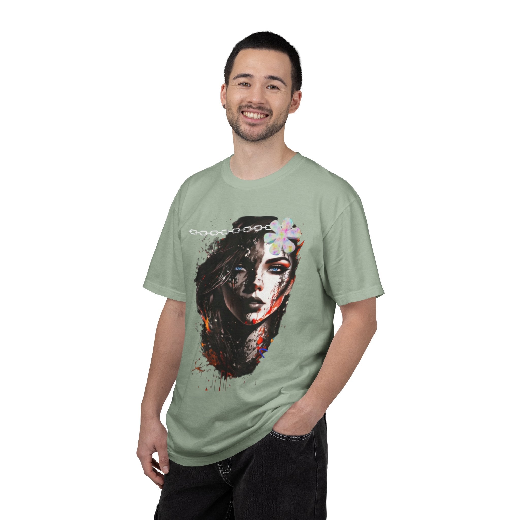 Artistic Femme Portrait T-Shirt — Watercolor Floral Face Graphic Tee