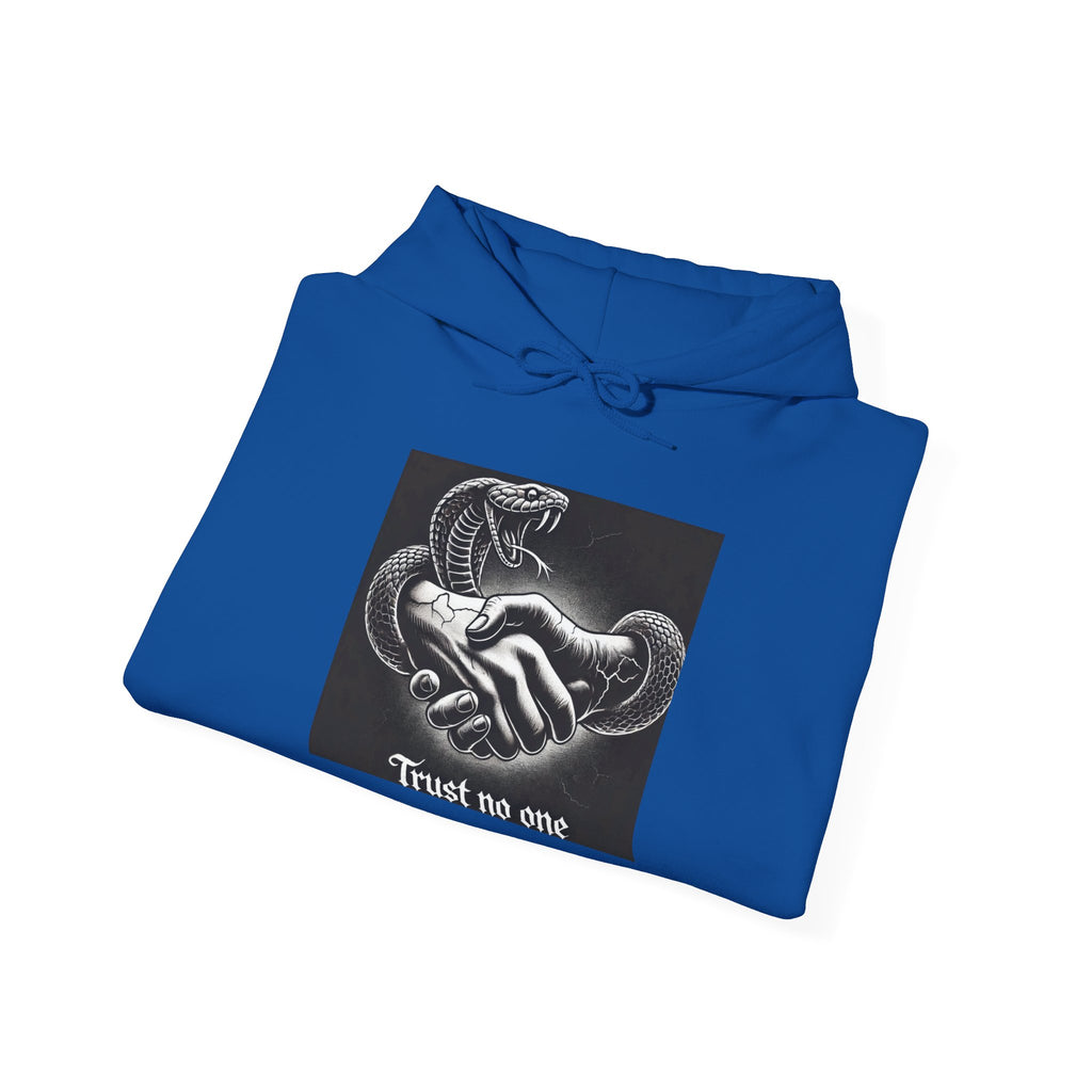 Trust No One Hoodie — Snake Handshake Graphic Hoodie