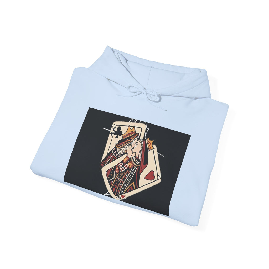 Queen of Hearts Playing Card Hoodie — Vintage Tattoo Style Card Art