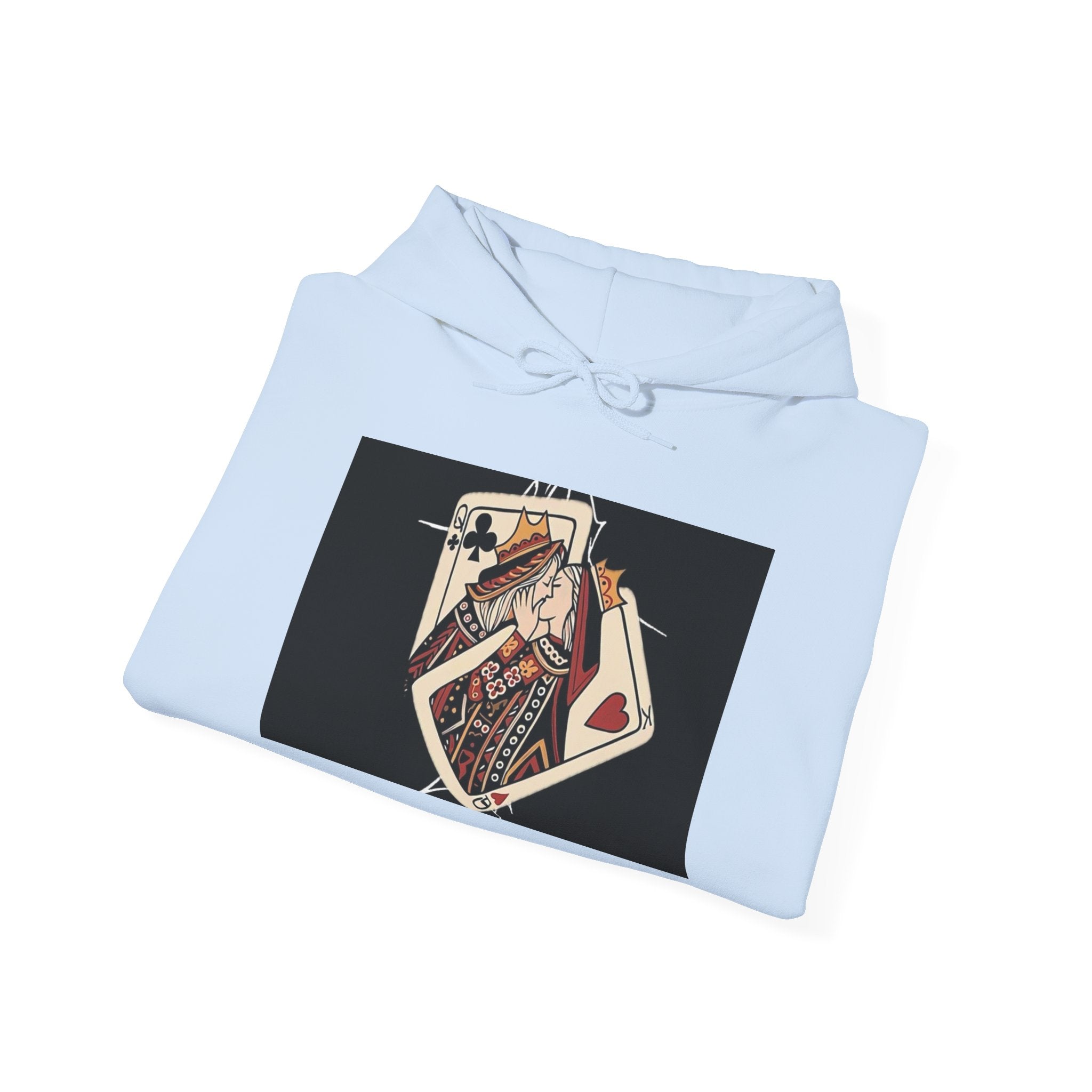 Queen of Hearts Playing Card Hoodie — Vintage Tattoo Style Card Art