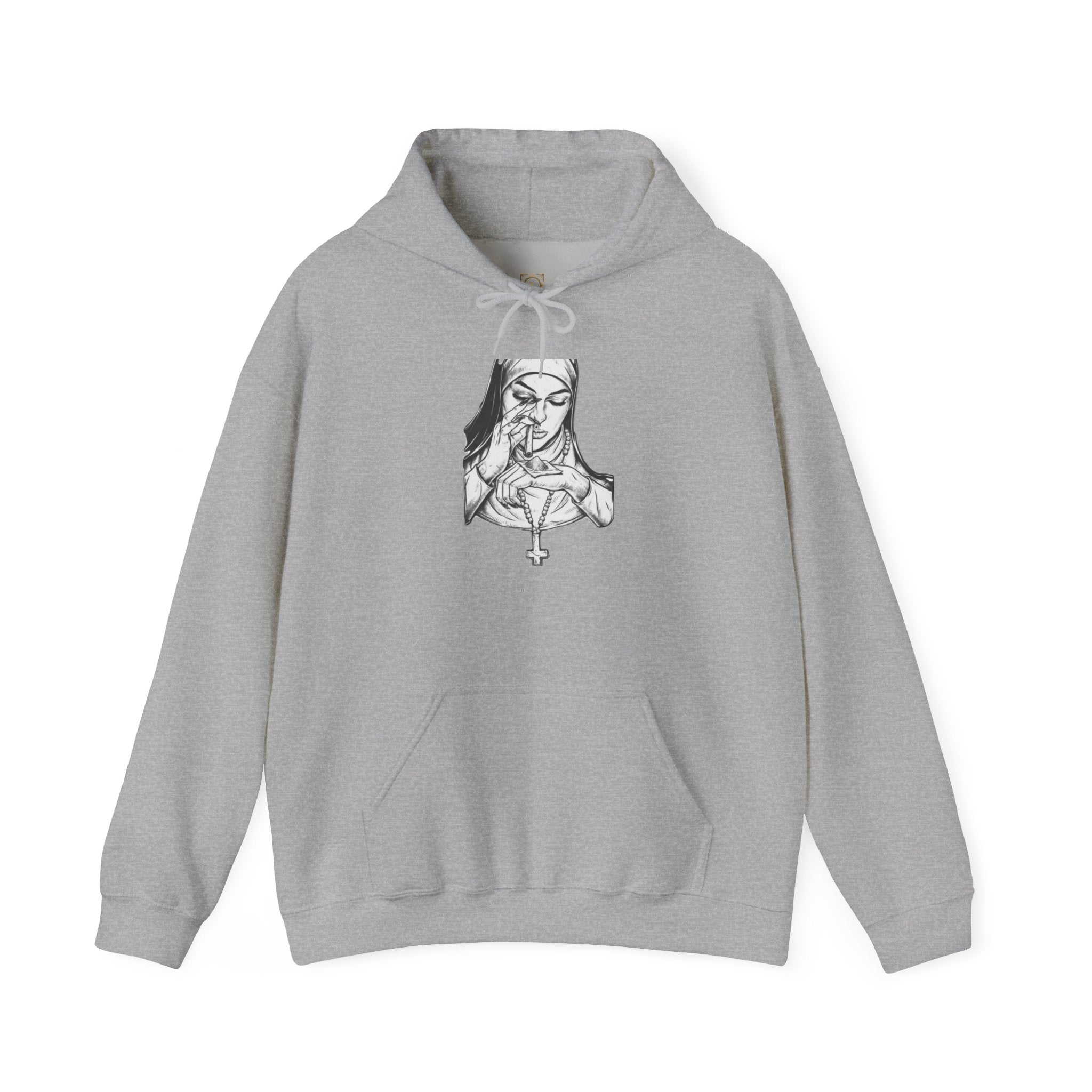 Praying Nun Graphic Hoodie – Gothic Religious Illustration Sweatshirt