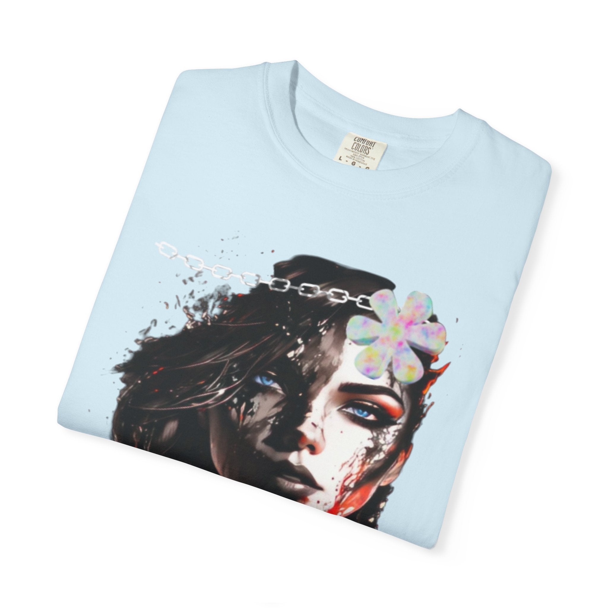 Artistic Femme Portrait T-Shirt — Watercolor Floral Face Graphic Tee