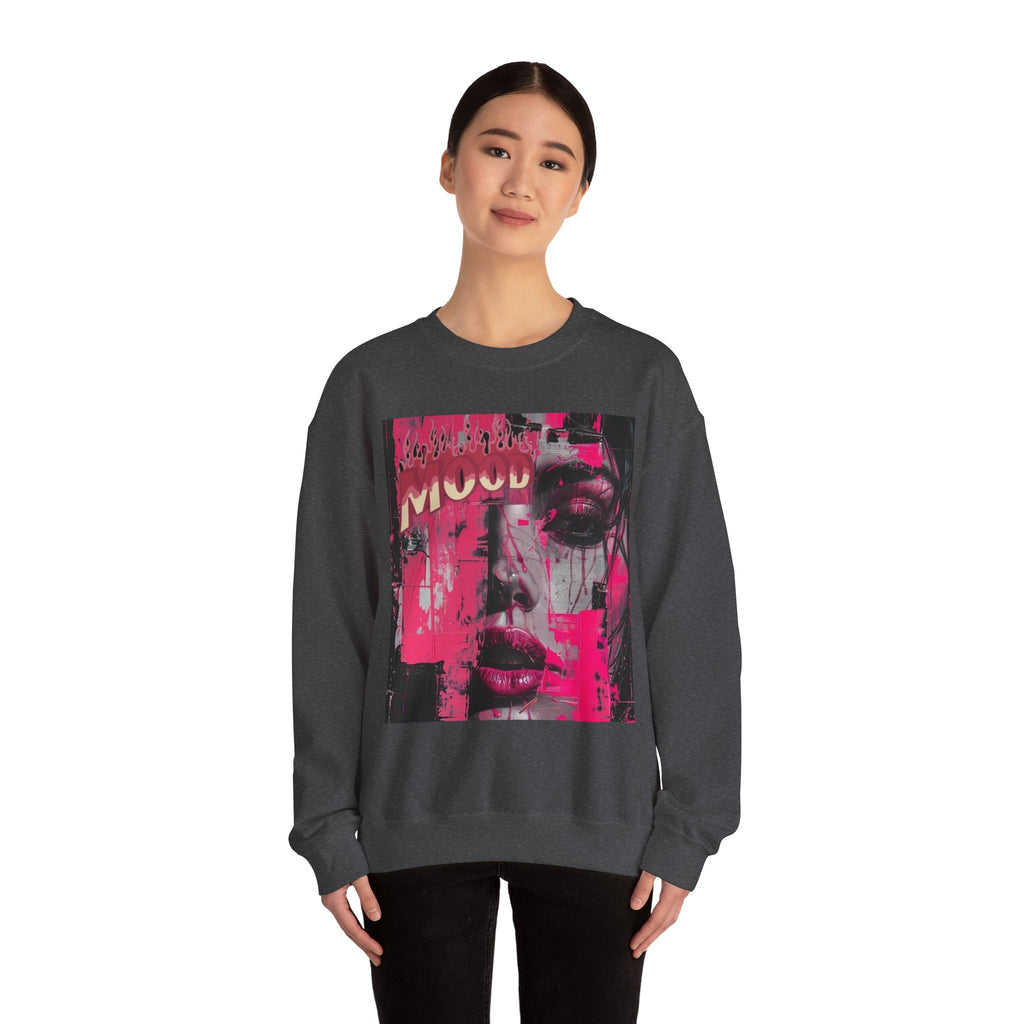 Graphic Crewneck Sweatshirt — Pink Glitch Portrait “MOOD”