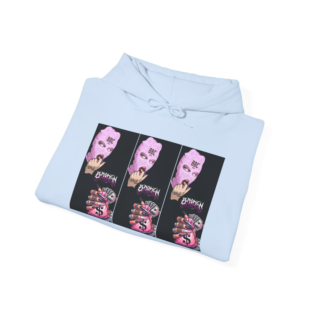 Horror Collage Hoodie — Spooky Pink Skull & Claw Graphic Sweatshirt