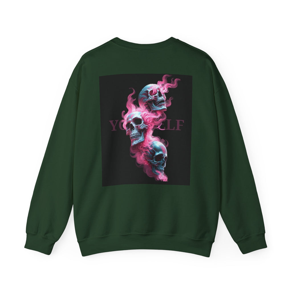 Skull Smoke Crewneck Sweatshirt — Neon Pink & Blue Gothic Graphic