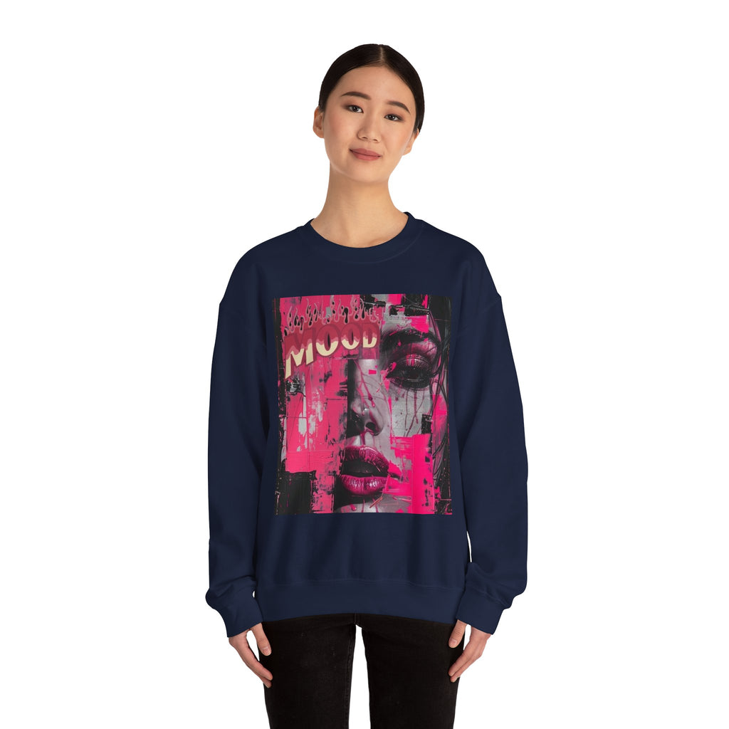 Graphic Crewneck Sweatshirt — Pink Glitch Portrait “MOOD”