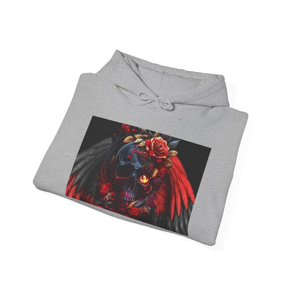 Skull Rose Wings Hoodie — Gothic Floral Skull Pullover