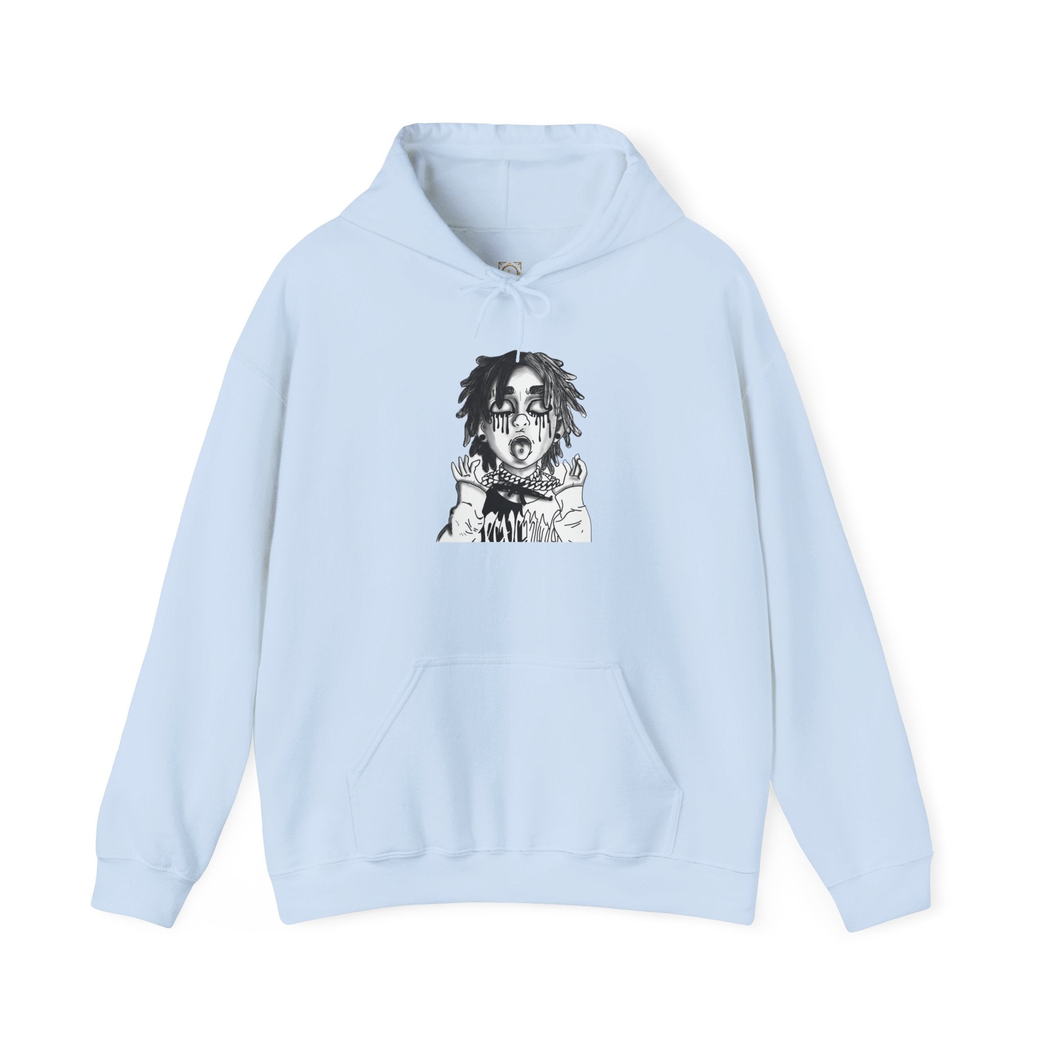 Horror Manga Hoodie — Black & White Creepy Portrait Pullover