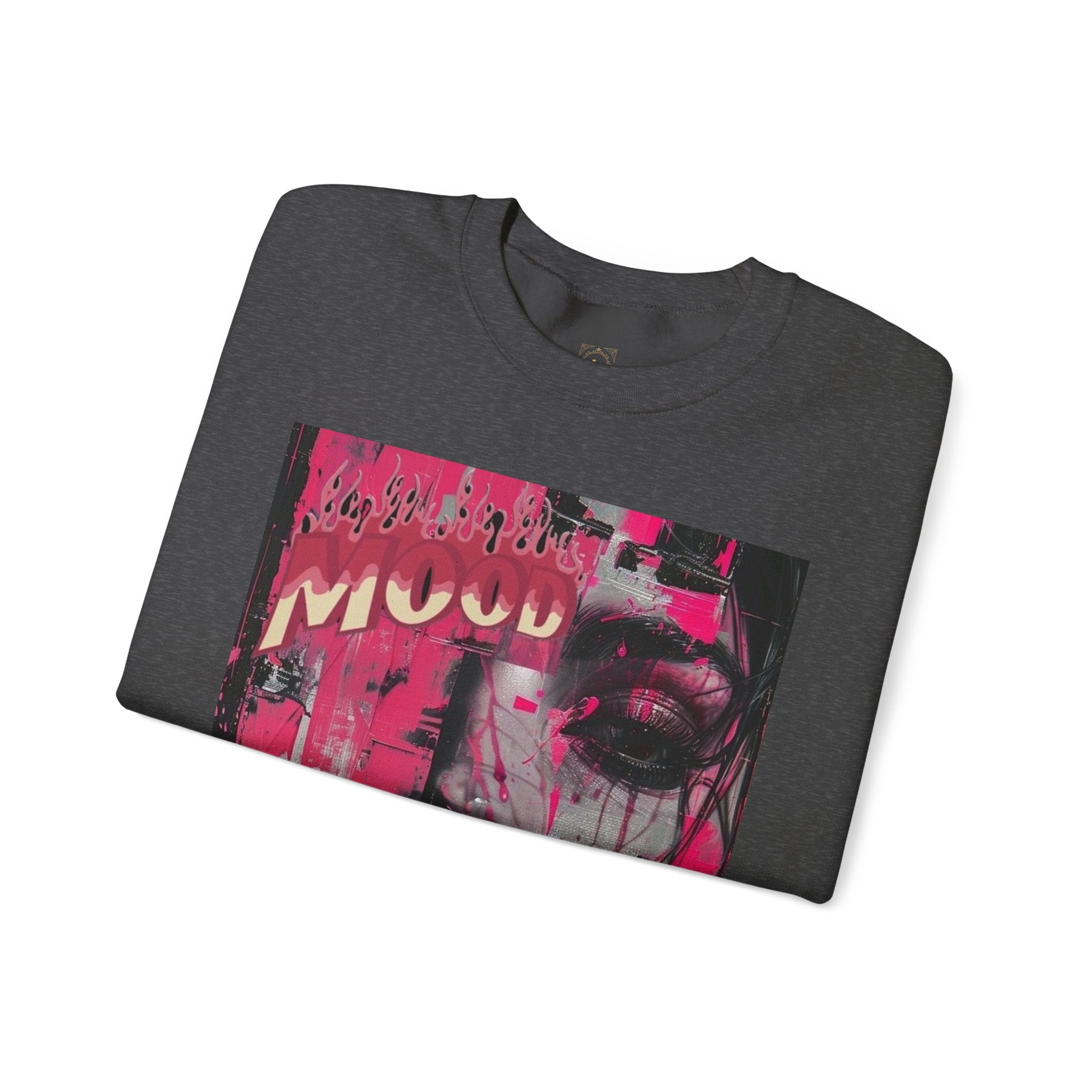 Graphic Crewneck Sweatshirt — Pink Glitch Portrait “MOOD”