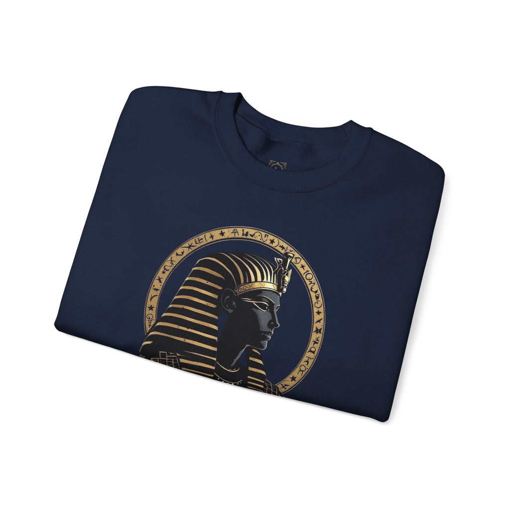 Egyptian Pharaoh Crewneck Sweatshirt — Gold & Black Tutankhamun Profile