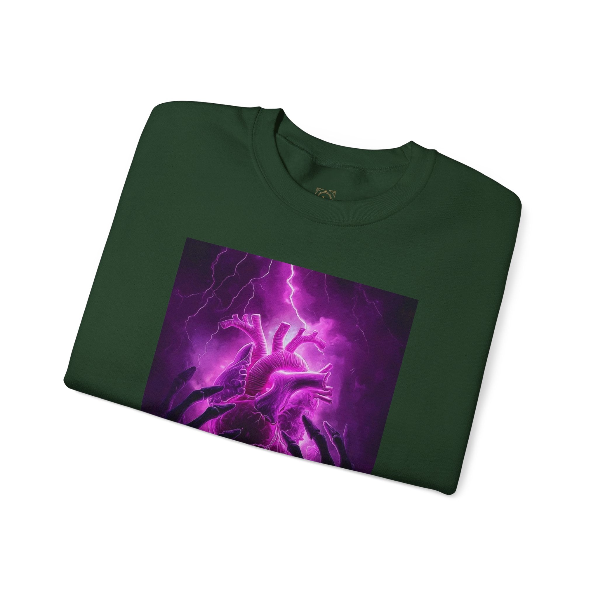 Crewneck Sweatshirt — Purple Lightning Anatomical Heart Graphic
