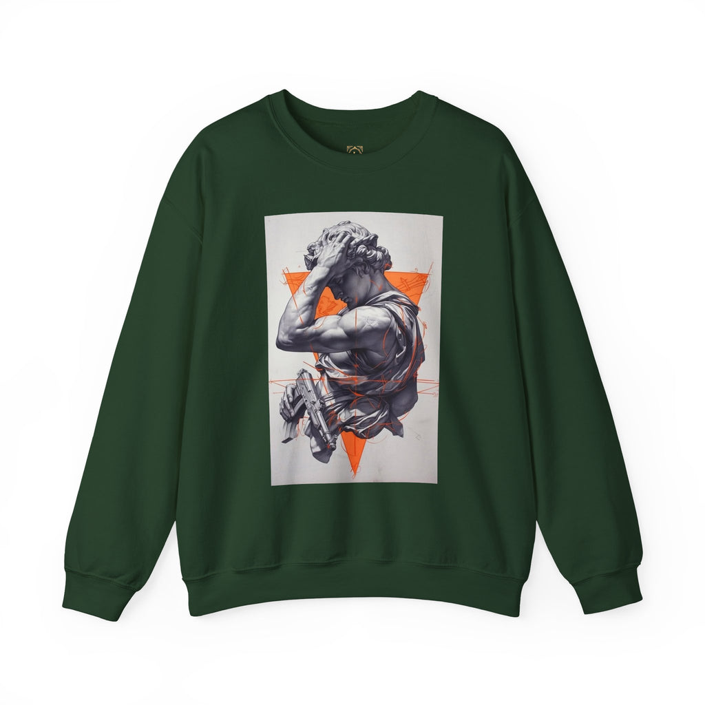 Statue Graphic Sweatshirt — Vintage Sculpture with Orange Triangle
