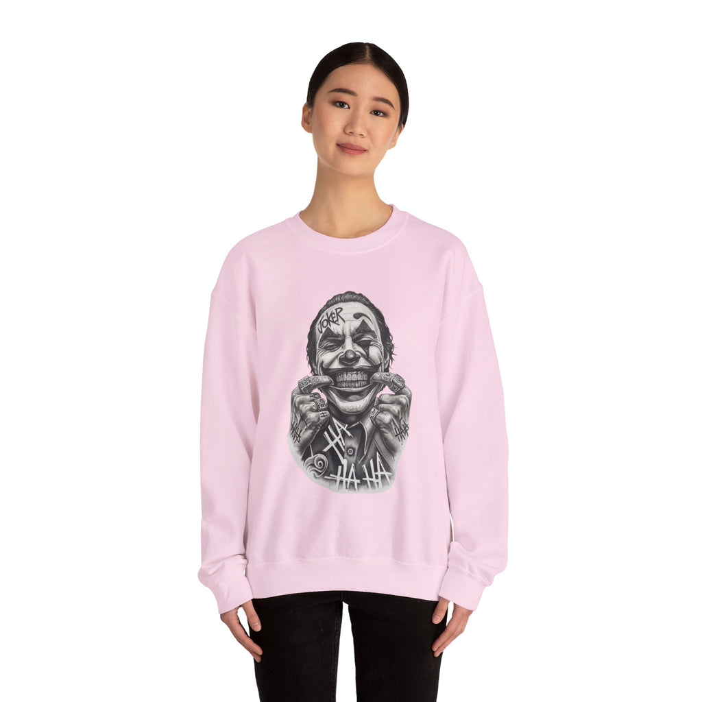 Joker Smile Crewneck Sweatshirt — Grinning Clown Graphic Pullover