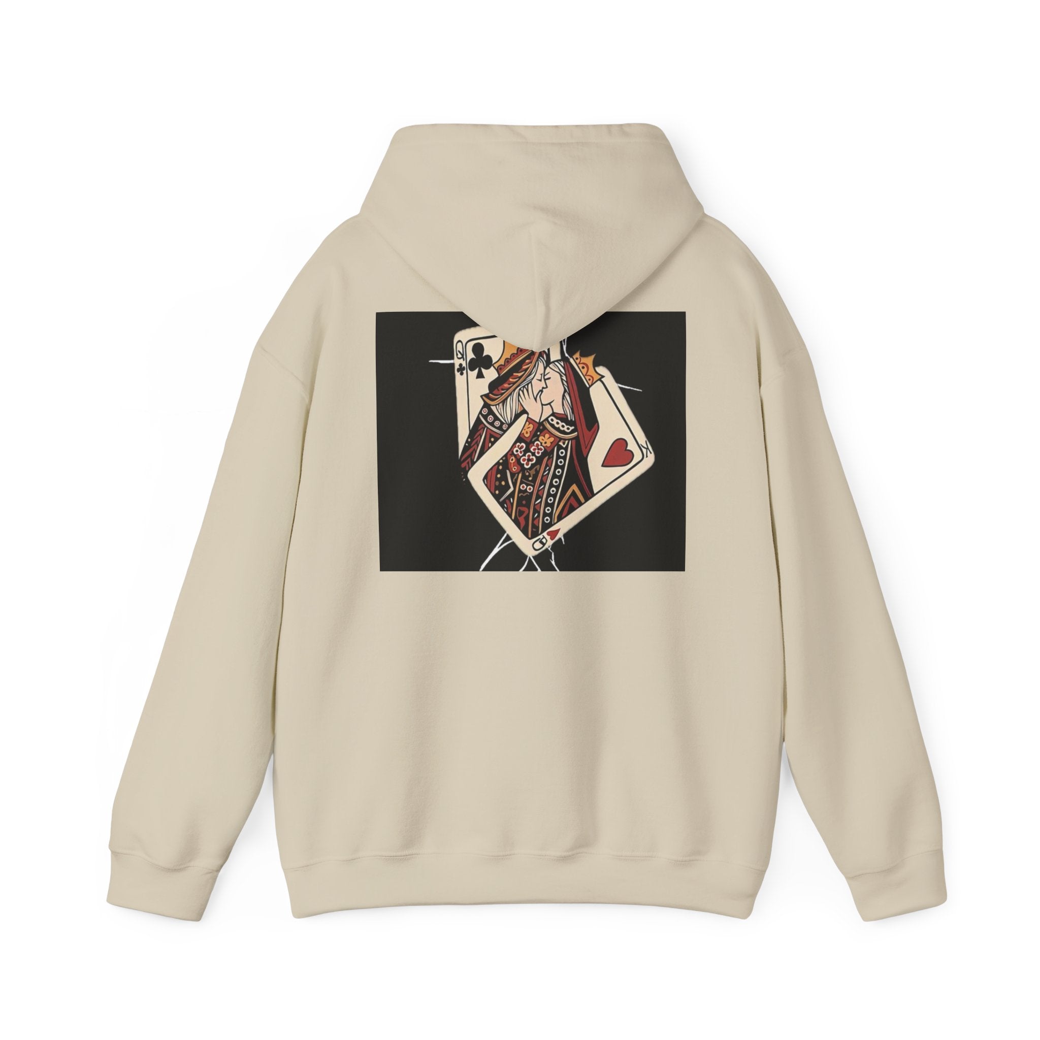 Queen of Hearts Playing Card Hoodie — Vintage Tattoo Style Card Art