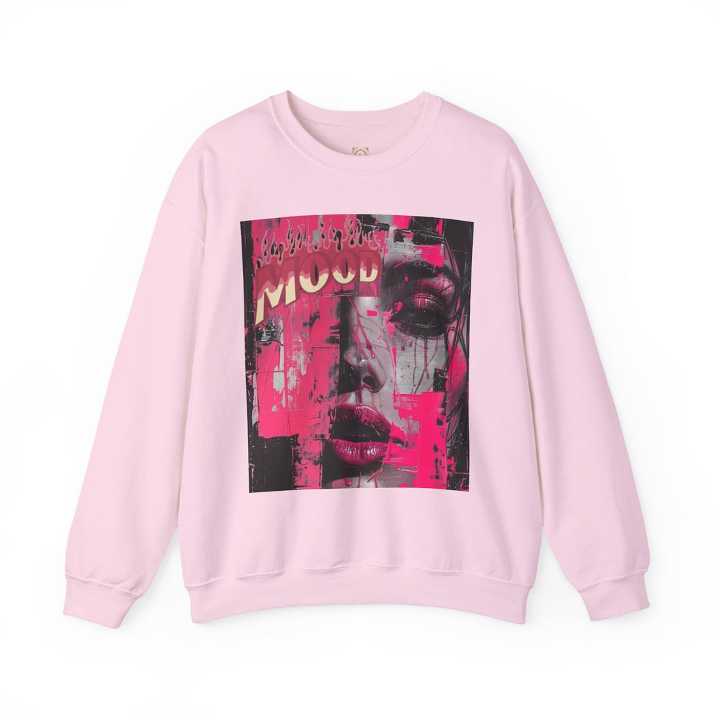 Graphic Crewneck Sweatshirt — Pink Glitch Portrait “MOOD”