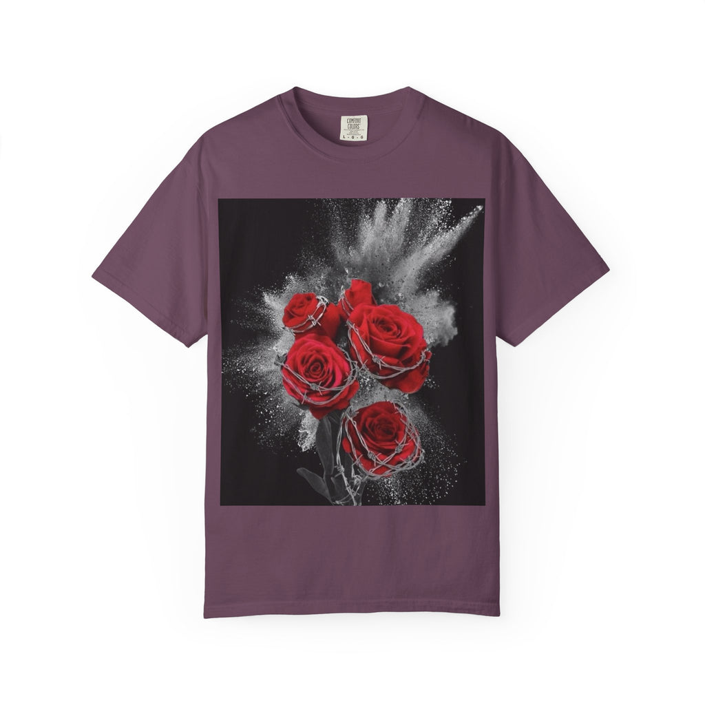 Rose Burst T-Shirt — Red Roses Graphic Tee with 'LEGACIESS' Back Logo