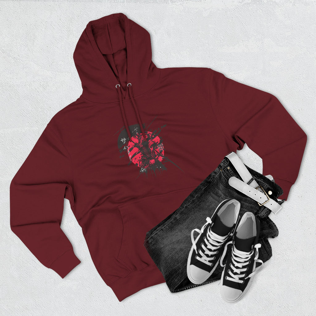 Grunge Rising Hoodie — Red Sun Graphic Fleece Hoodie