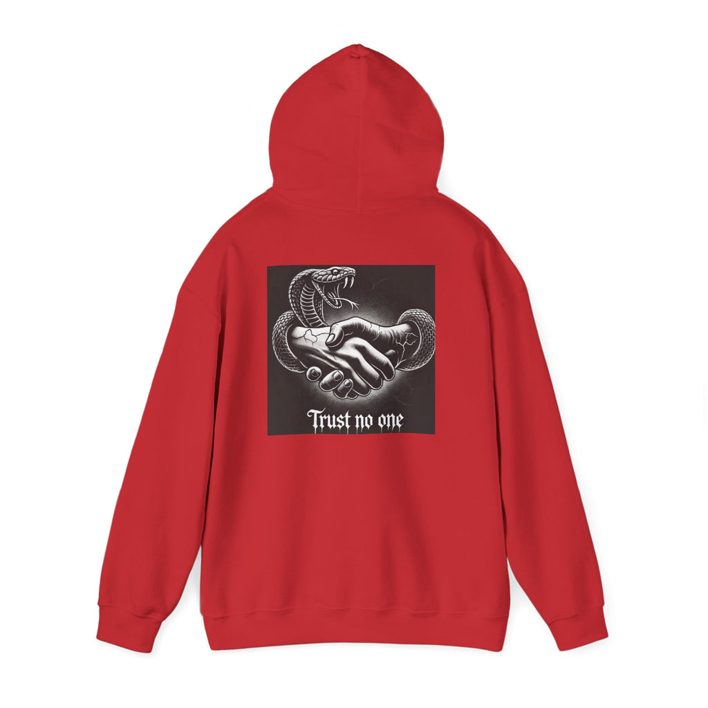 Trust No One Hoodie — Snake Handshake Graphic Hoodie