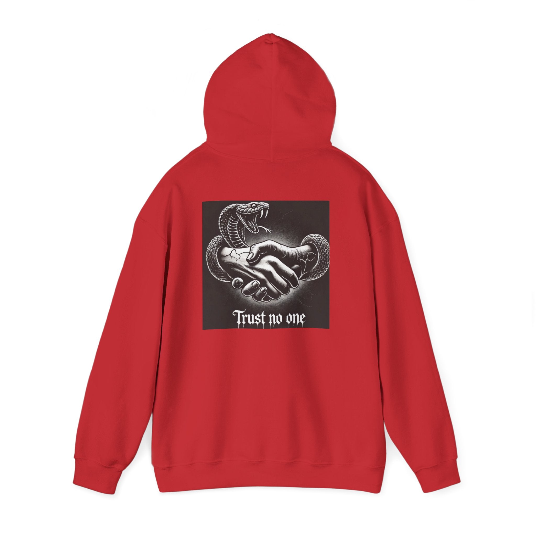 Trust No One Hoodie — Snake Handshake Graphic Hoodie
