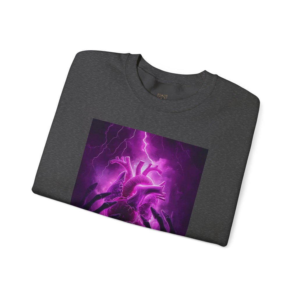 Crewneck Sweatshirt — Purple Lightning Anatomical Heart Graphic