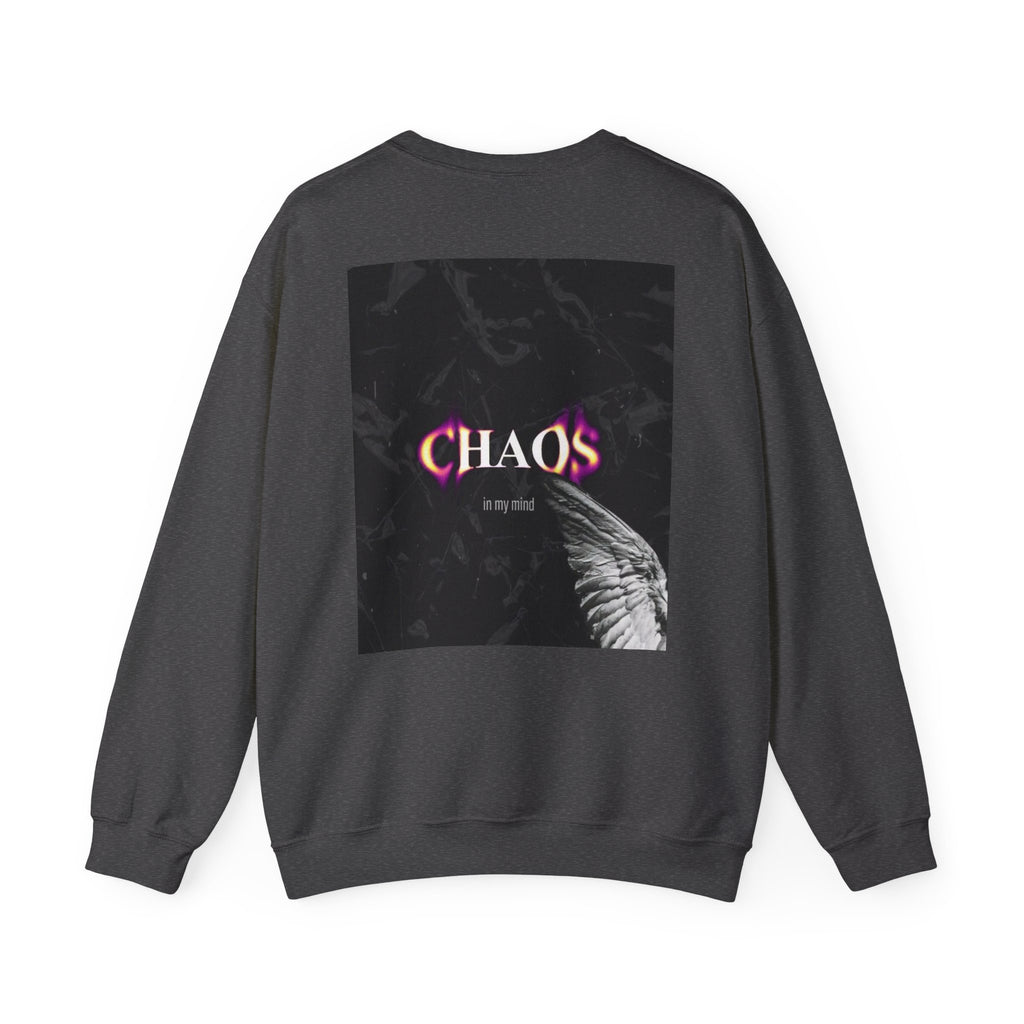 Chaos Graphic Crewneck Sweatshirt — "CHAOS in my mind" Gothic Wing Design