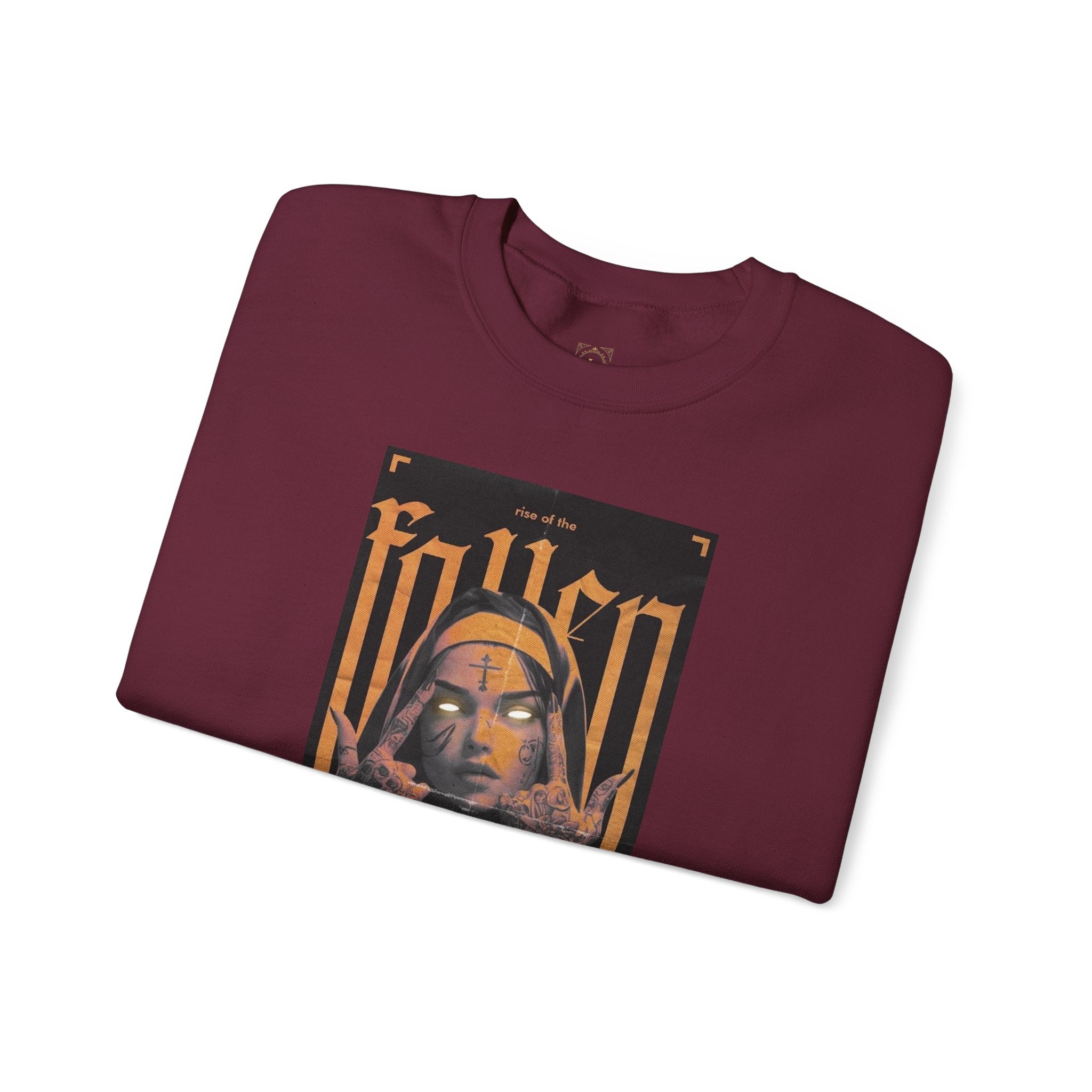 Fallen Gothic Crewneck Sweatshirt — Dark Tattooed Nun Graphic