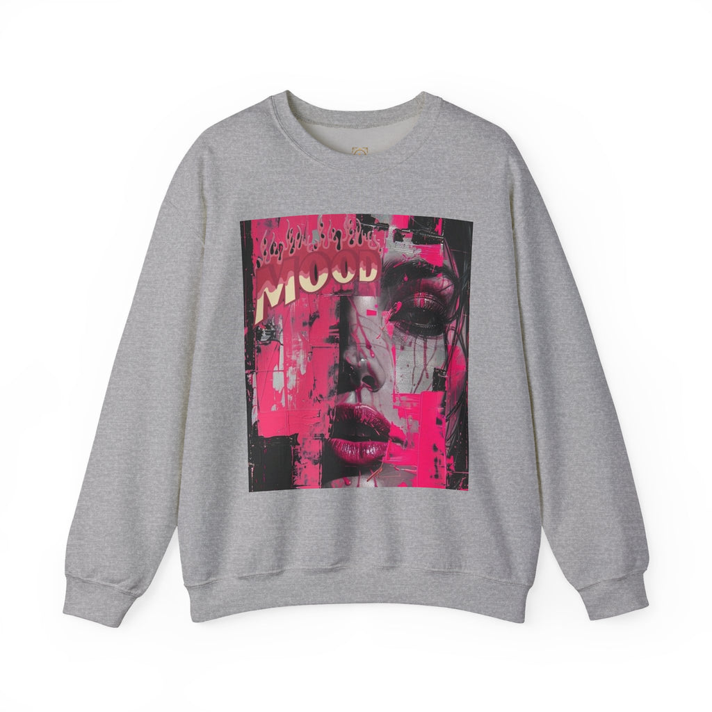 Graphic Crewneck Sweatshirt — Pink Glitch Portrait “MOOD”