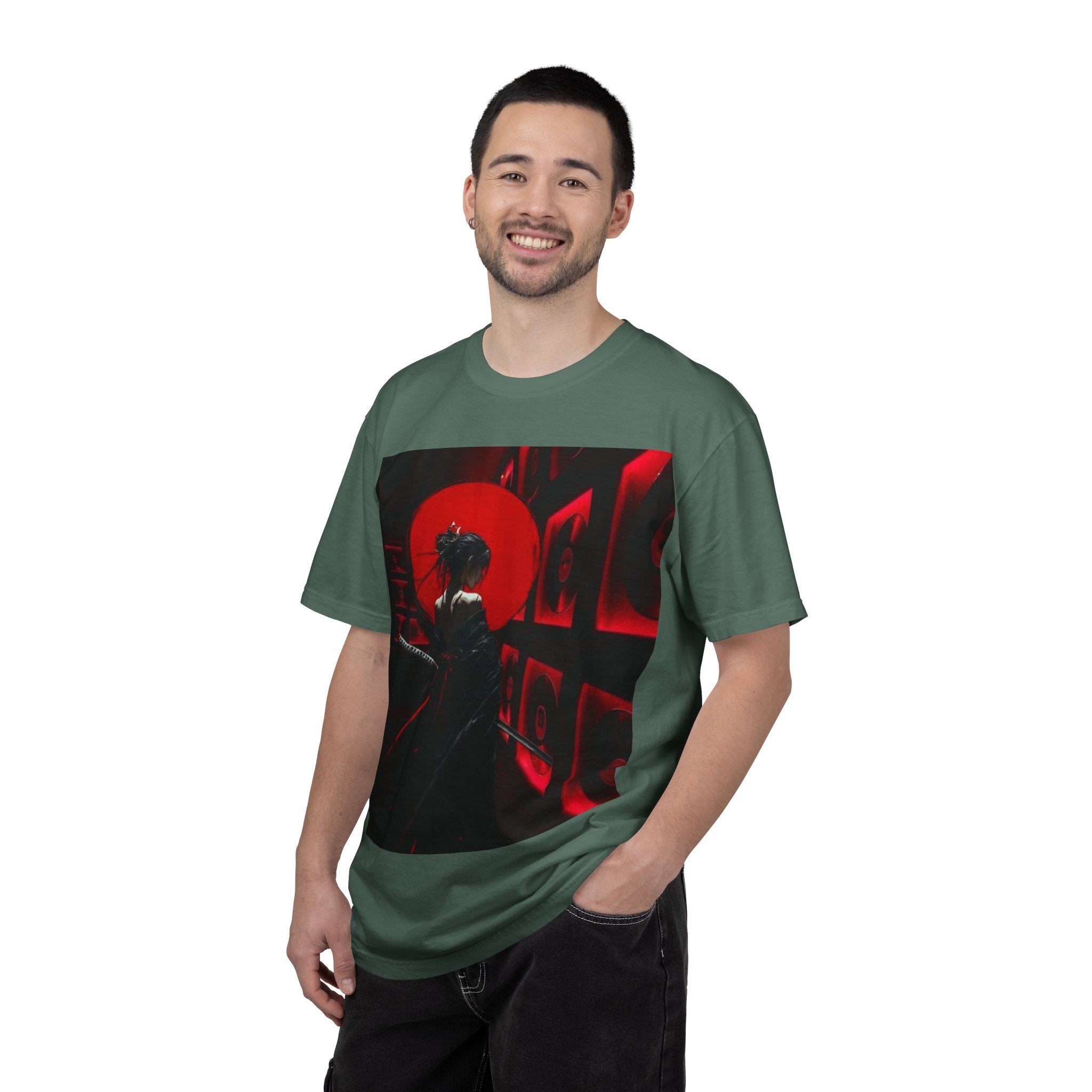 Red Moon Samurai T-Shirt — Dramatic Anime Art Tee with 'LEGACIESS' Back Logo