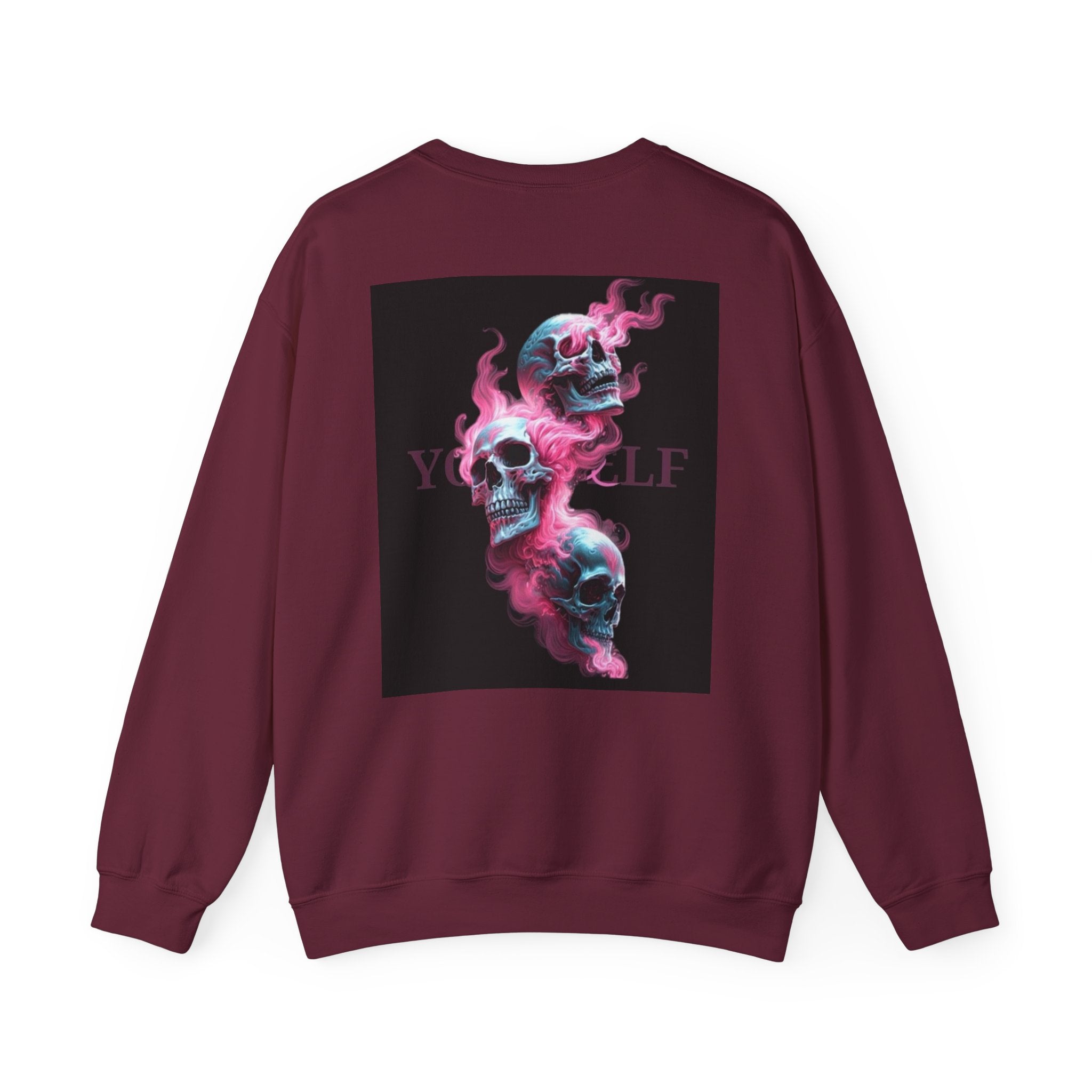 Skull Smoke Crewneck Sweatshirt — Neon Pink & Blue Gothic Graphic