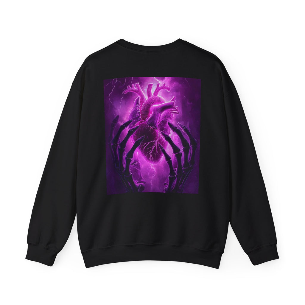 Crewneck Sweatshirt — Purple Lightning Anatomical Heart Graphic