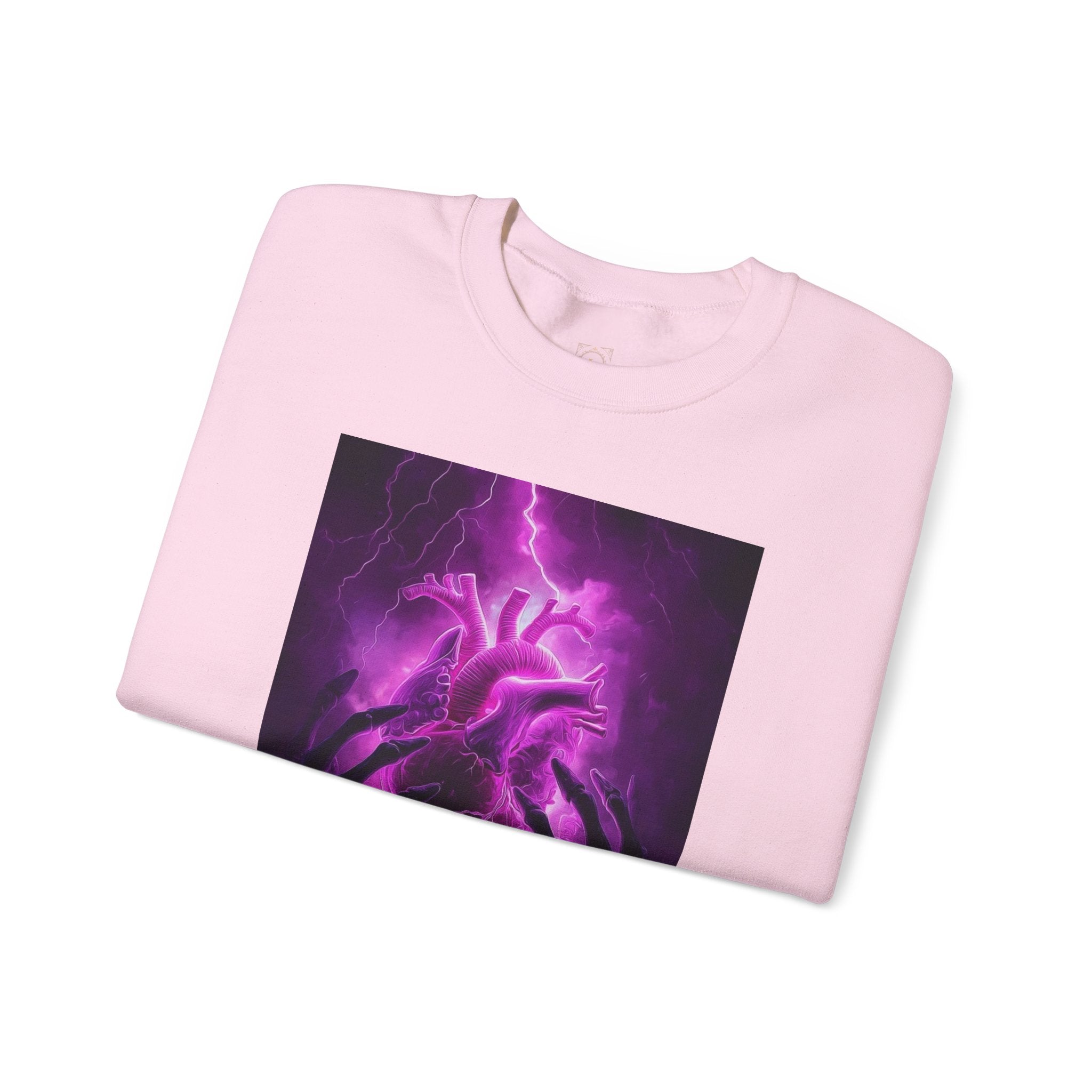 Crewneck Sweatshirt — Purple Lightning Anatomical Heart Graphic