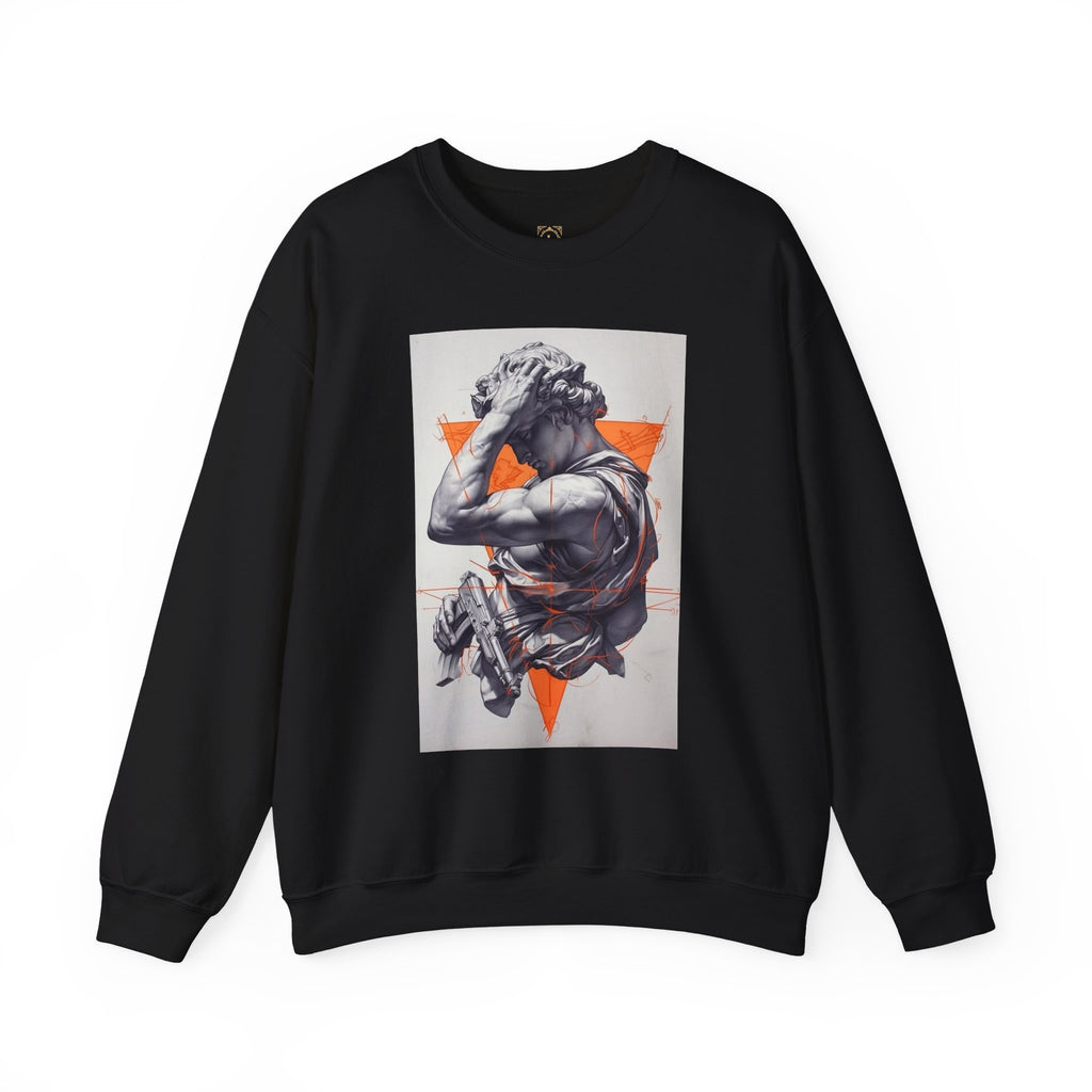 Statue Graphic Sweatshirt — Vintage Sculpture with Orange Triangle