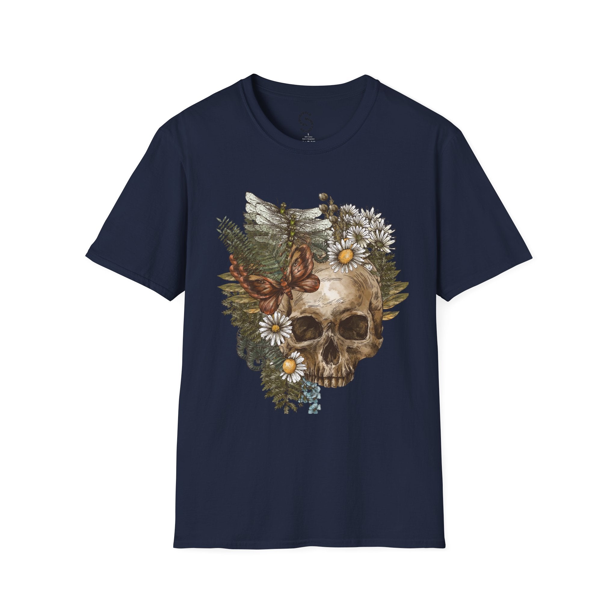 Skull & Daisies Graphic T-Shirt — Botanical Skull Floral Tee