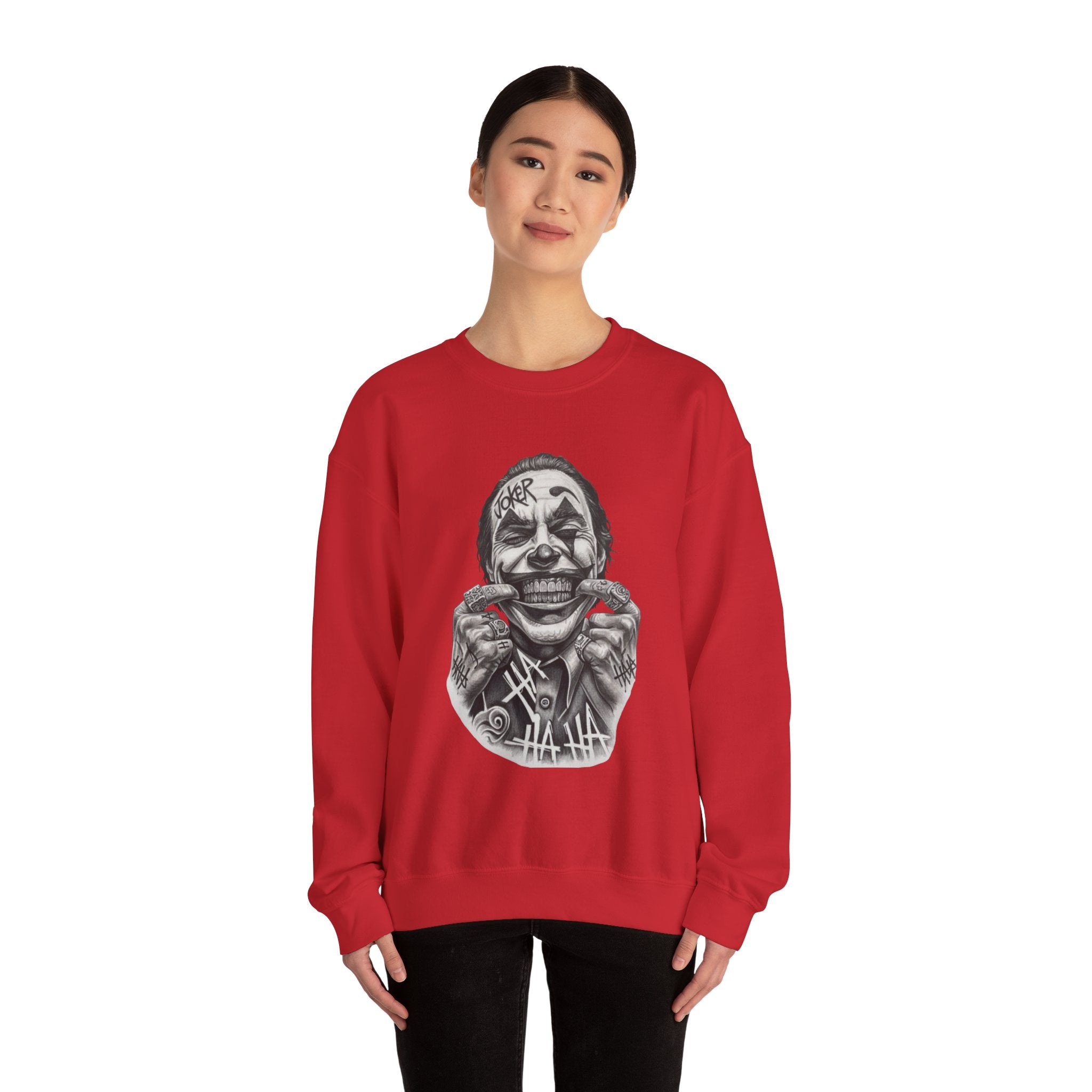 Joker Smile Crewneck Sweatshirt — Grinning Clown Graphic Pullover