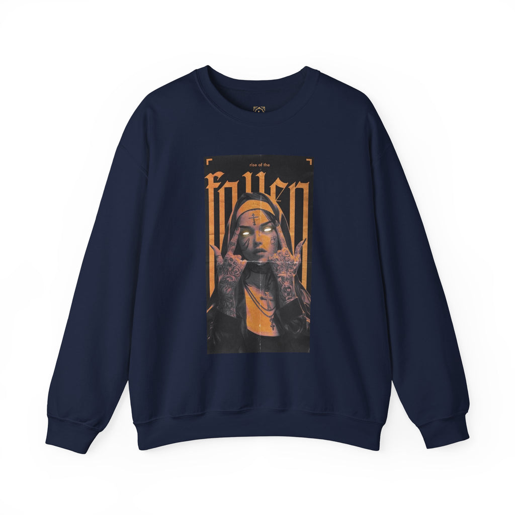 Fallen Gothic Crewneck Sweatshirt — Dark Tattooed Nun Graphic