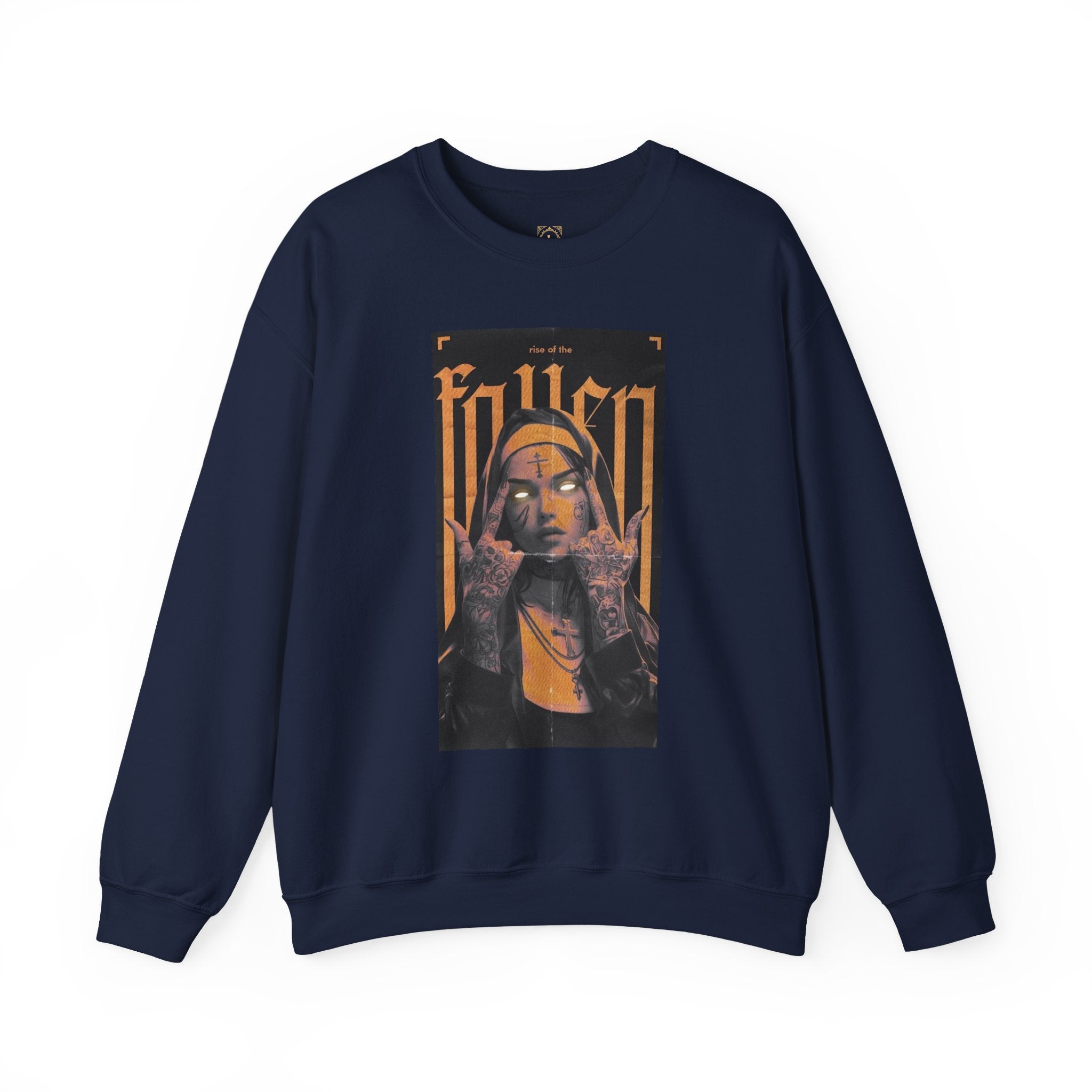 Fallen Gothic Crewneck Sweatshirt — Dark Tattooed Nun Graphic