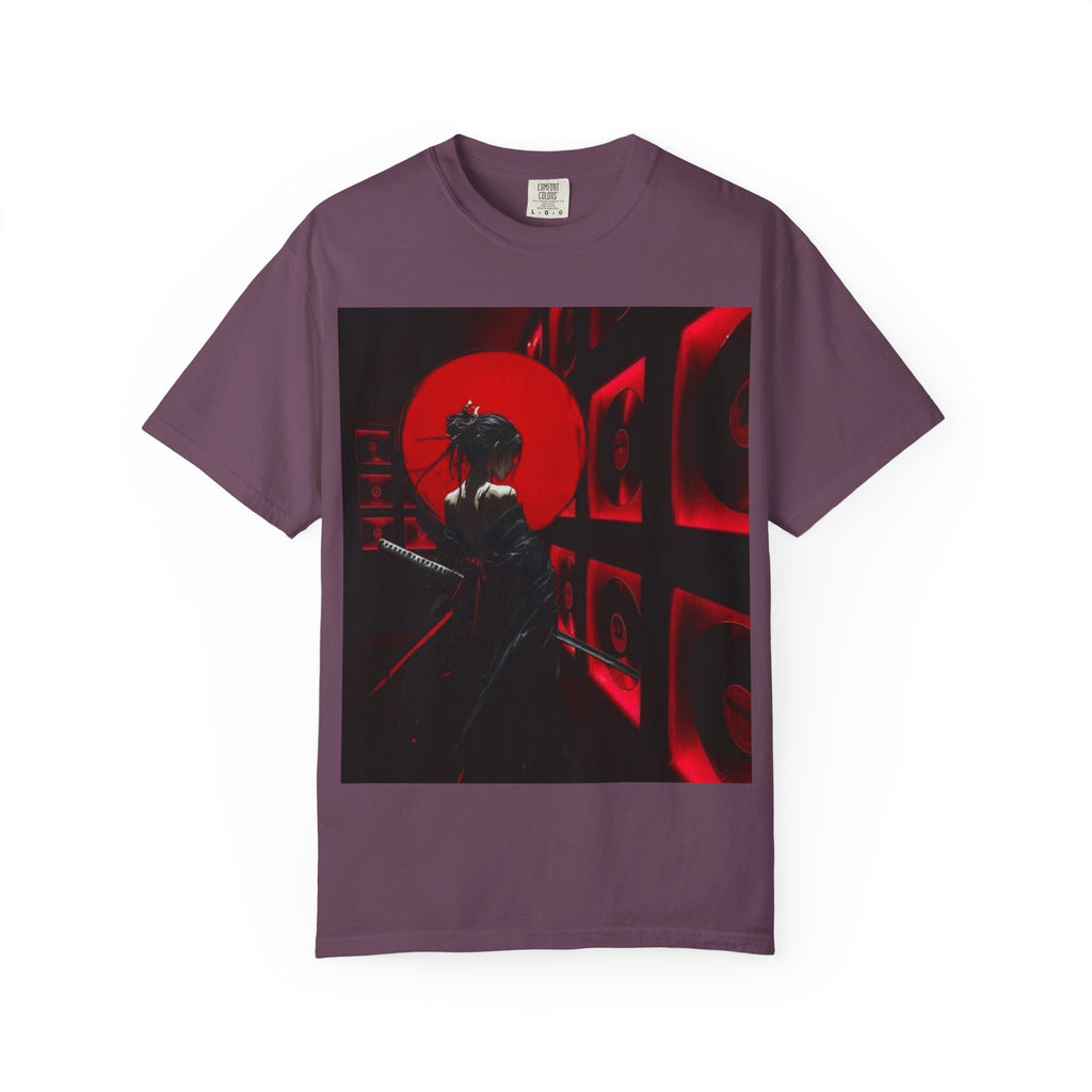 Red Moon Samurai T-Shirt — Dramatic Anime Art Tee with 'LEGACIESS' Back Logo