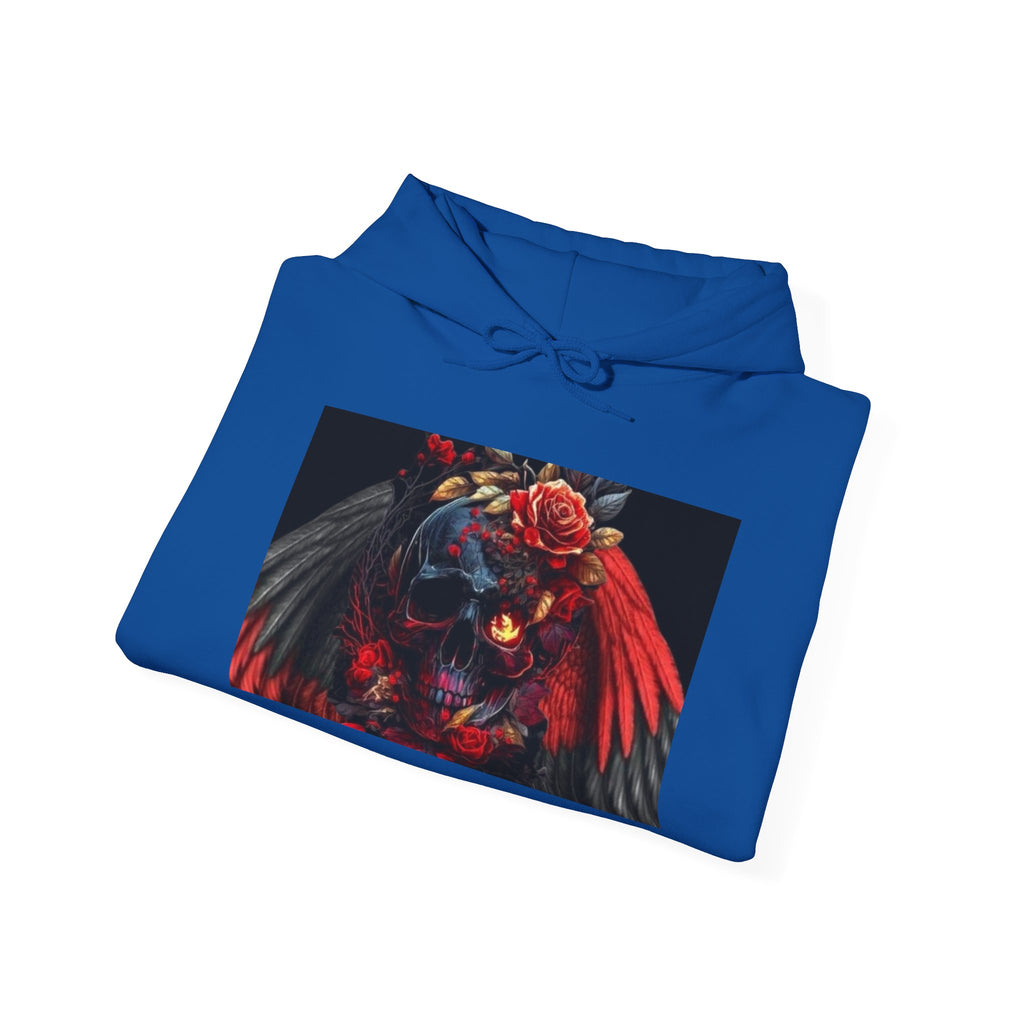 Skull Rose Wings Hoodie — Gothic Floral Skull Pullover