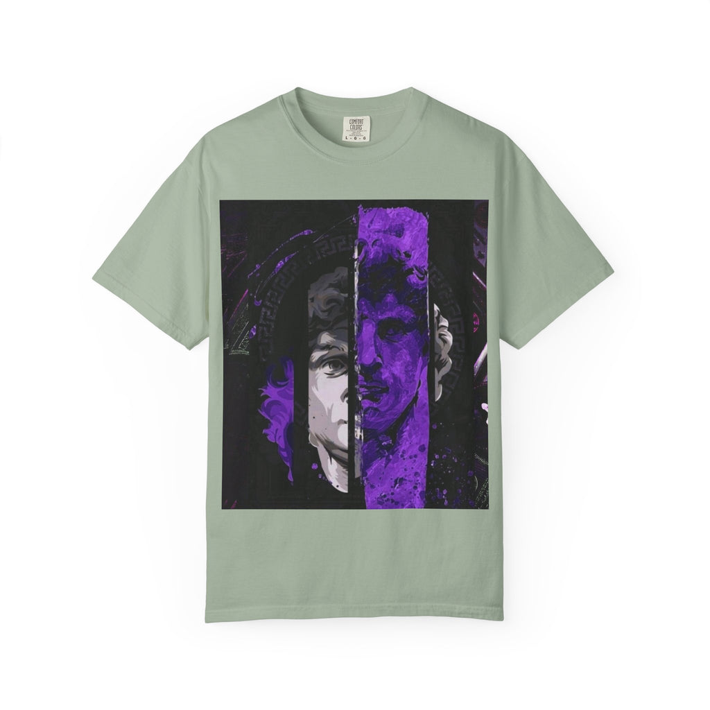 Dramatic Split-Face Graphic T-Shirt — Purple Noir Portrait Tee