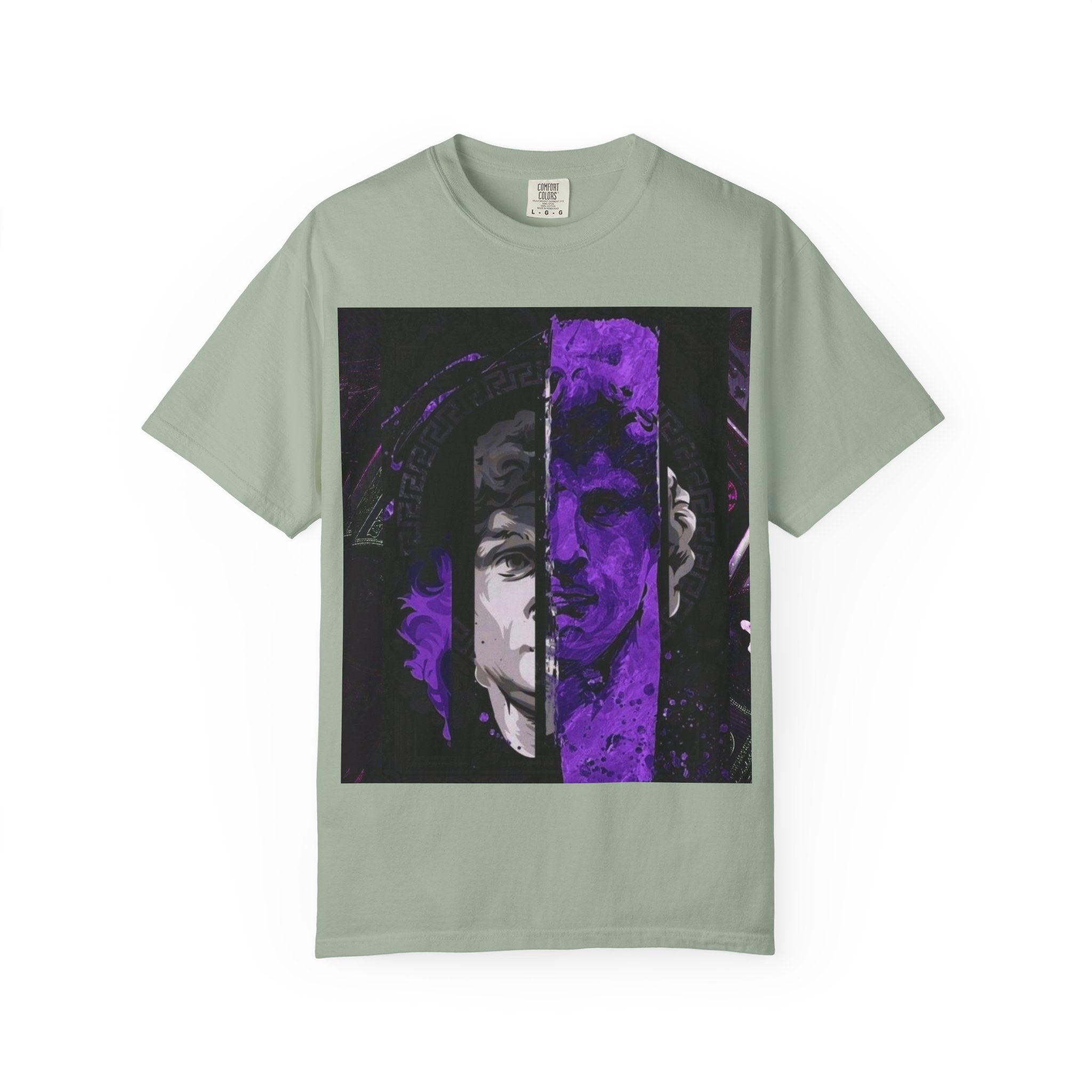 Dramatic Split-Face Graphic T-Shirt — Purple Noir Portrait Tee