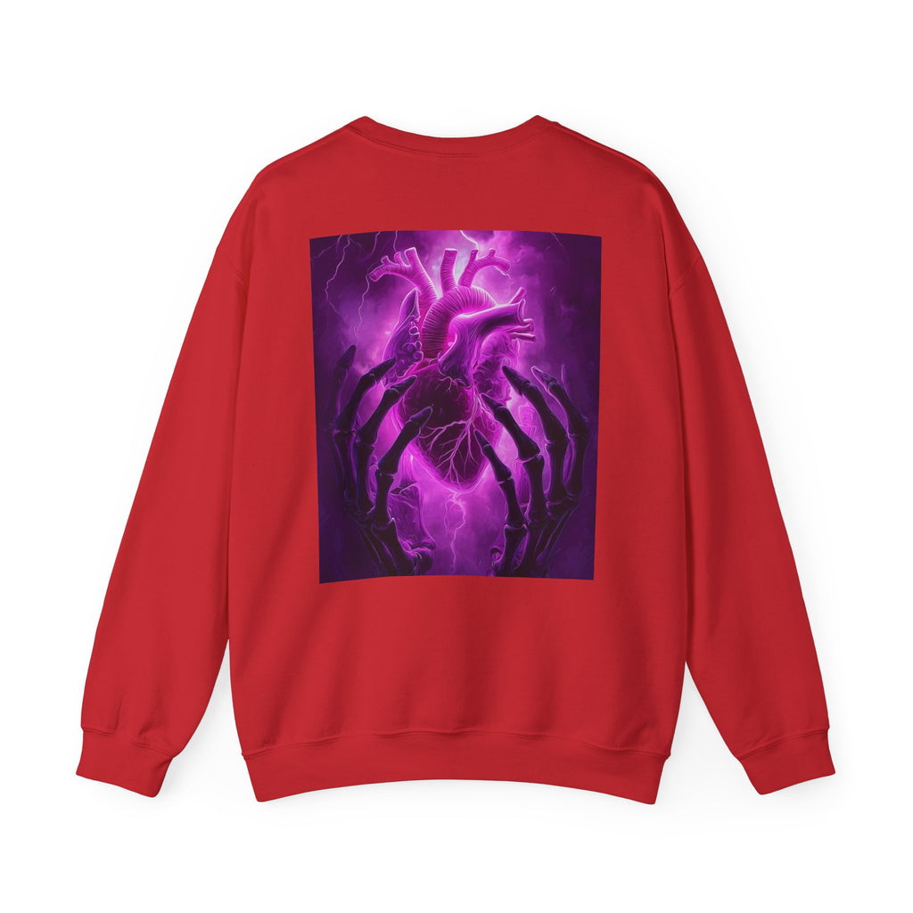 Crewneck Sweatshirt — Purple Lightning Anatomical Heart Graphic