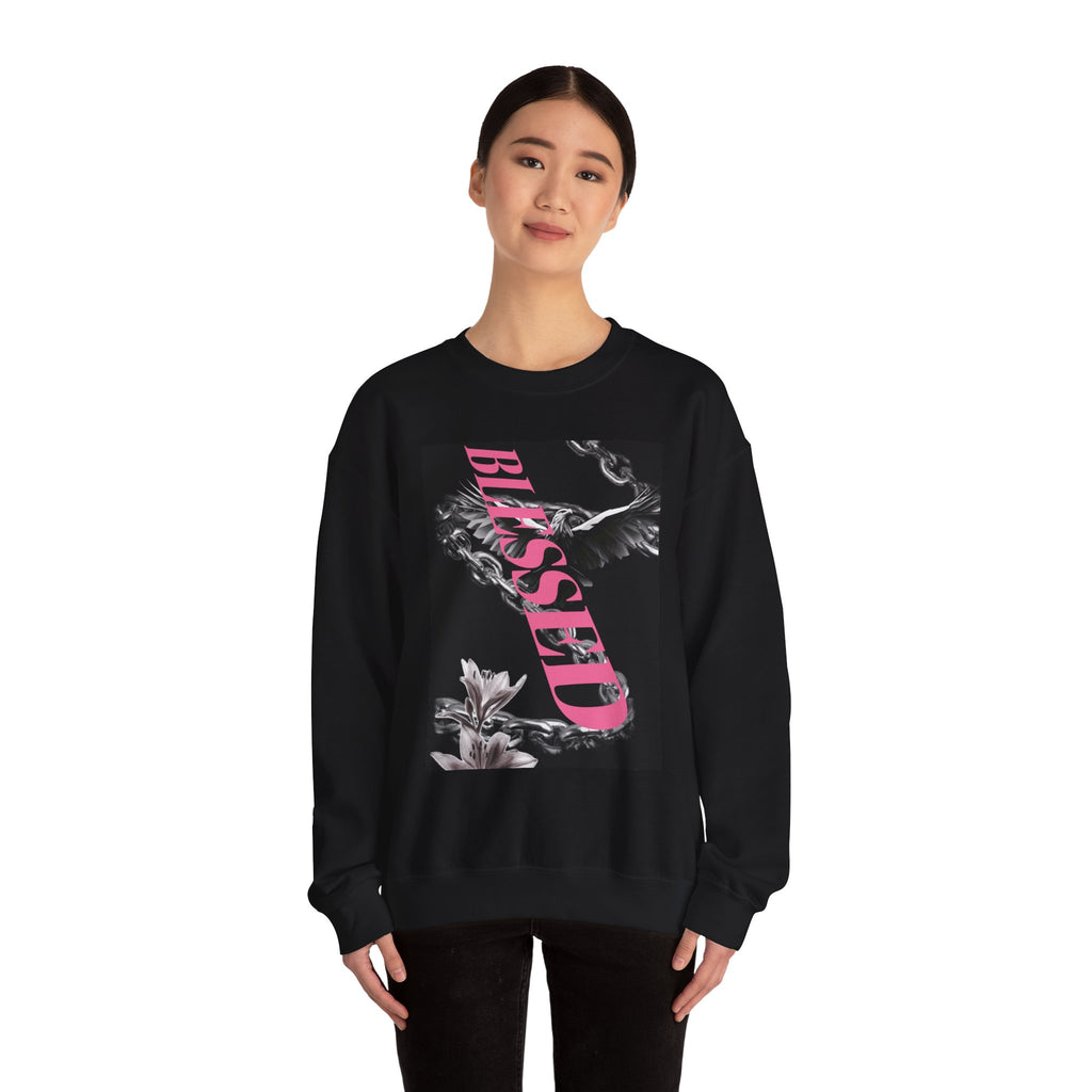Blessed Crewneck Sweatshirt — Pink Script Floral Graphic