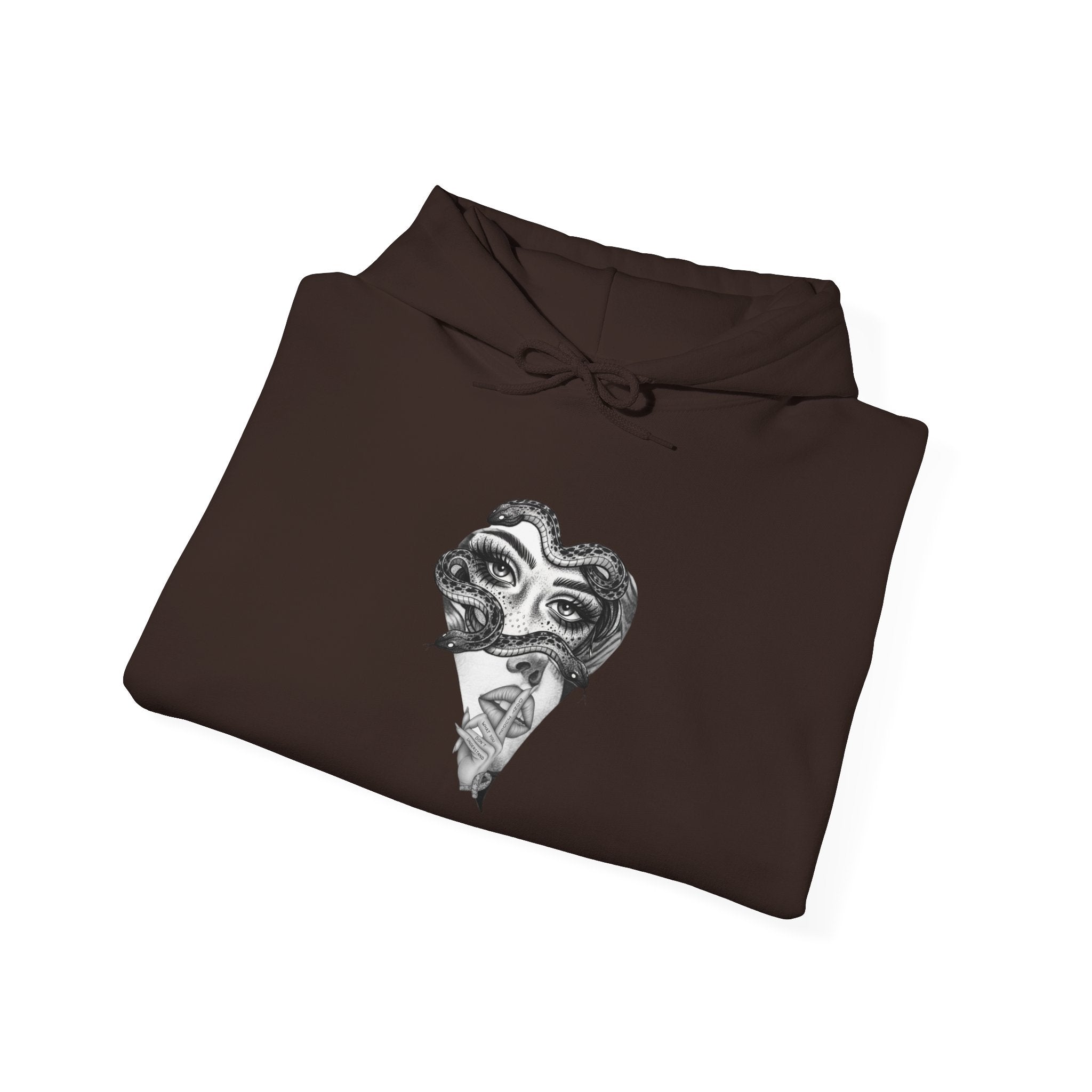 Abstract Heart Mask Hoodie — Surreal Black & White Graphic Pullover