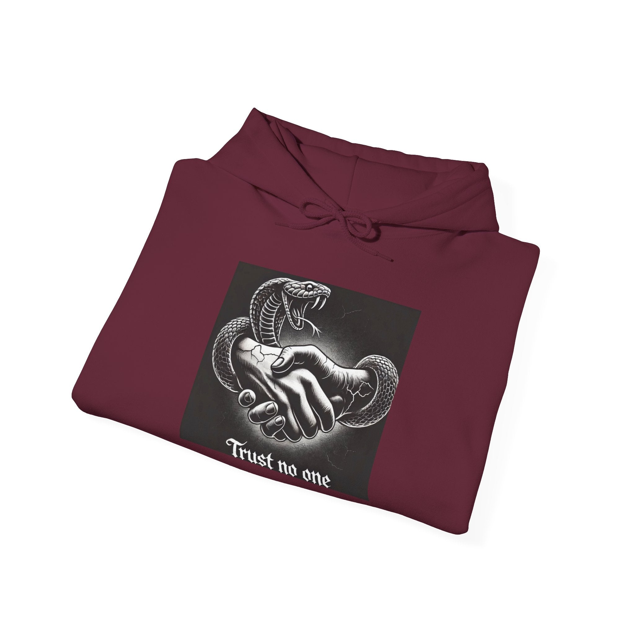 Trust No One Hoodie — Snake Handshake Graphic Hoodie