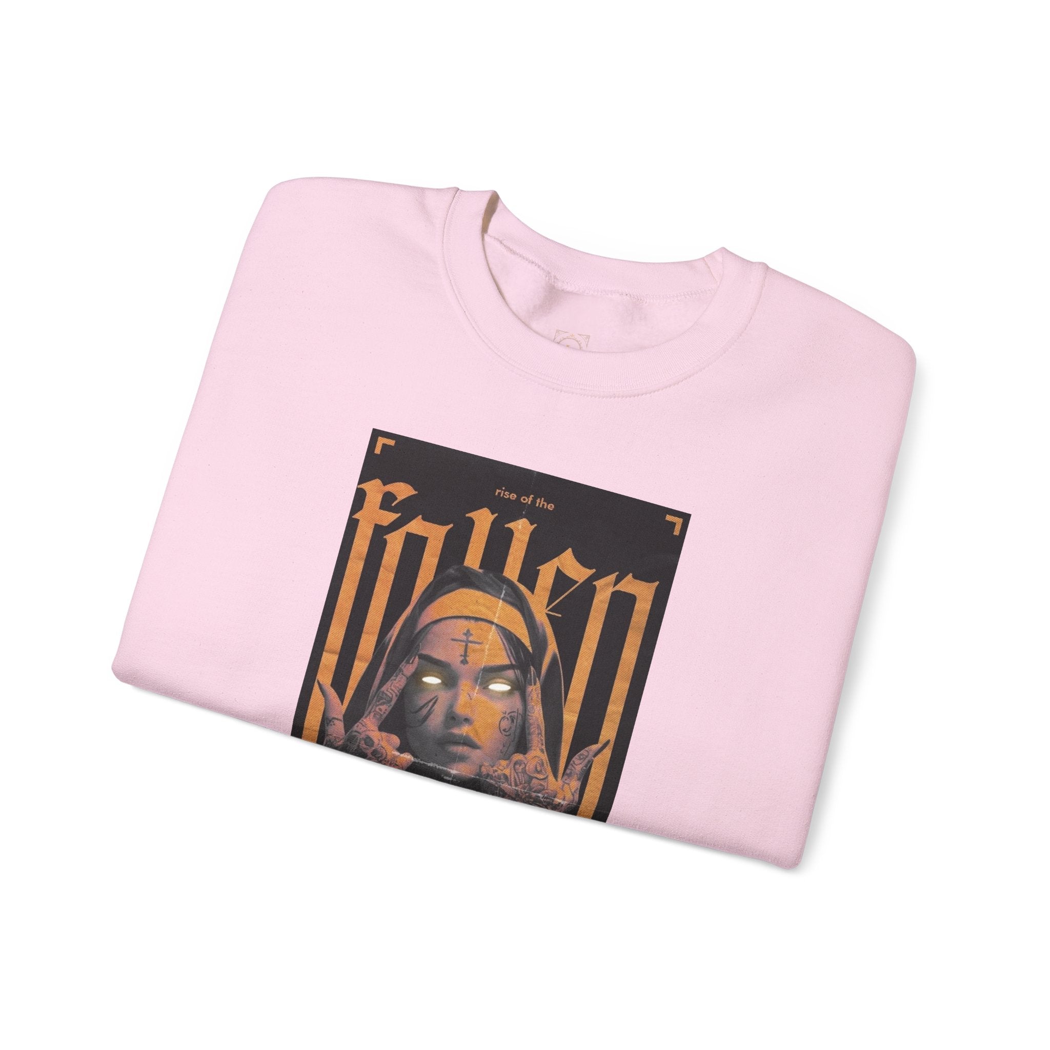 Fallen Gothic Crewneck Sweatshirt — Dark Tattooed Nun Graphic