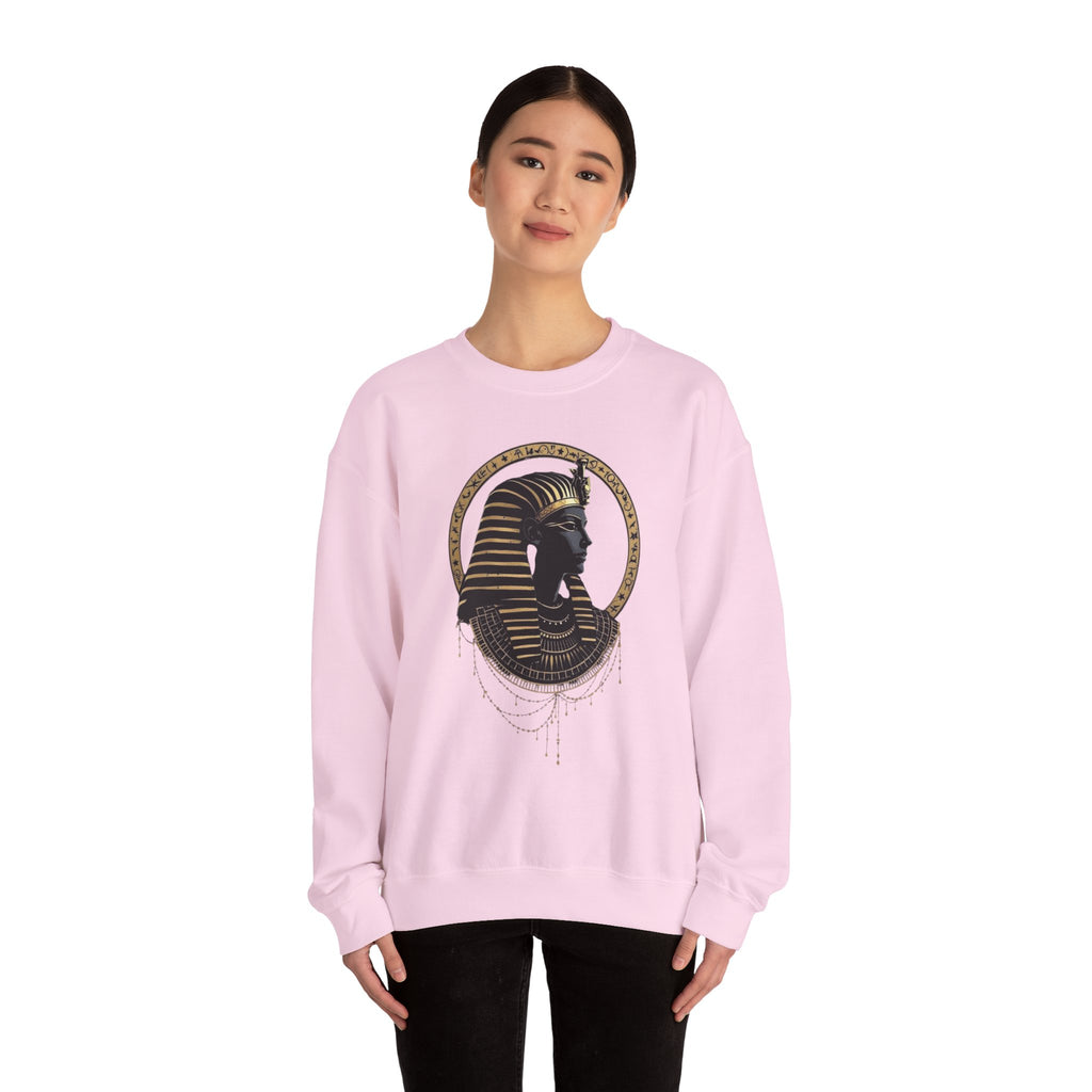 Egyptian Pharaoh Crewneck Sweatshirt — Gold & Black Tutankhamun Profile