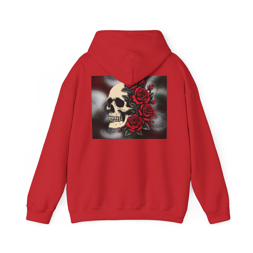 Skull with Red Roses Hoodie — Gothic Floral Skull Sweatshirt