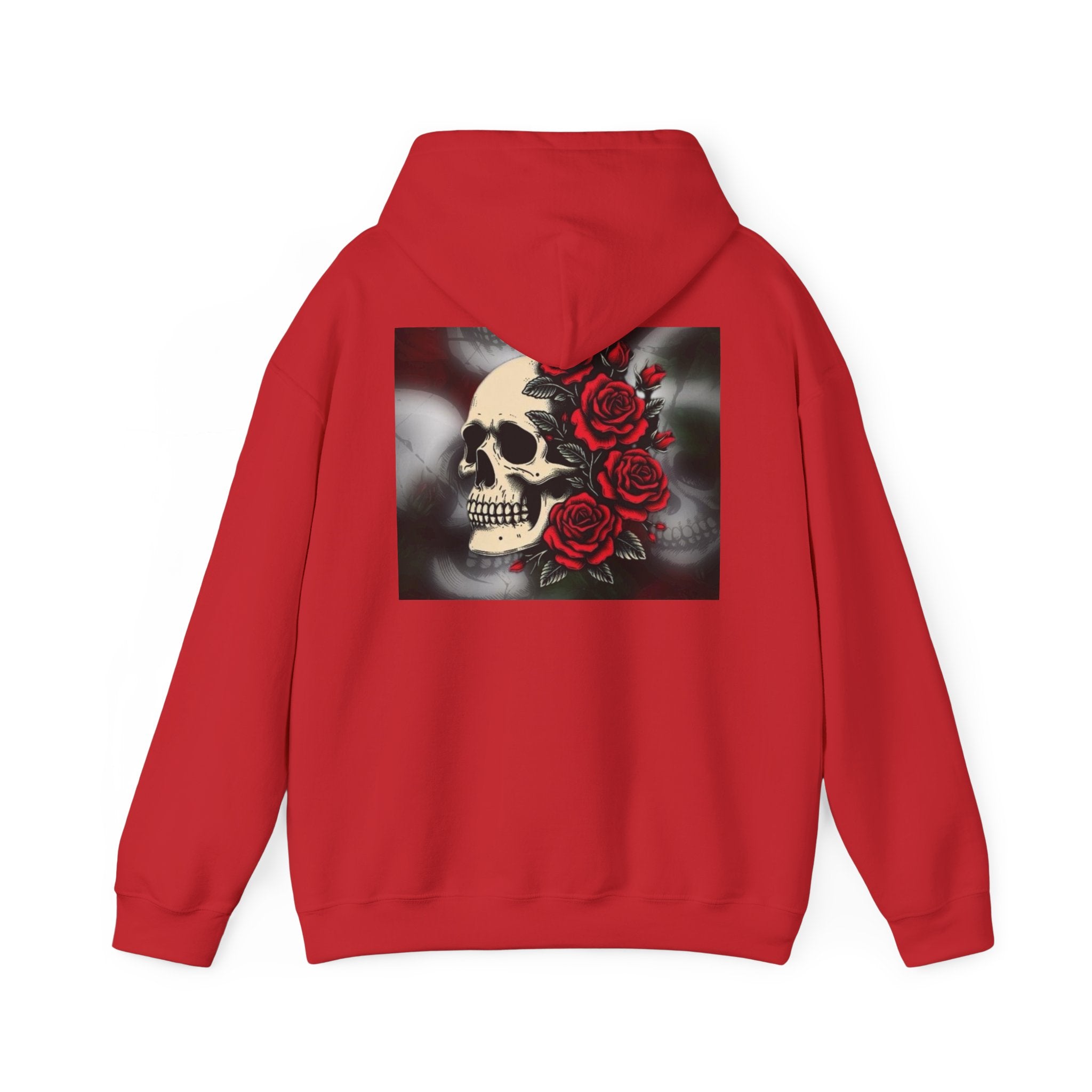 Skull with Red Roses Hoodie — Gothic Floral Skull Sweatshirt