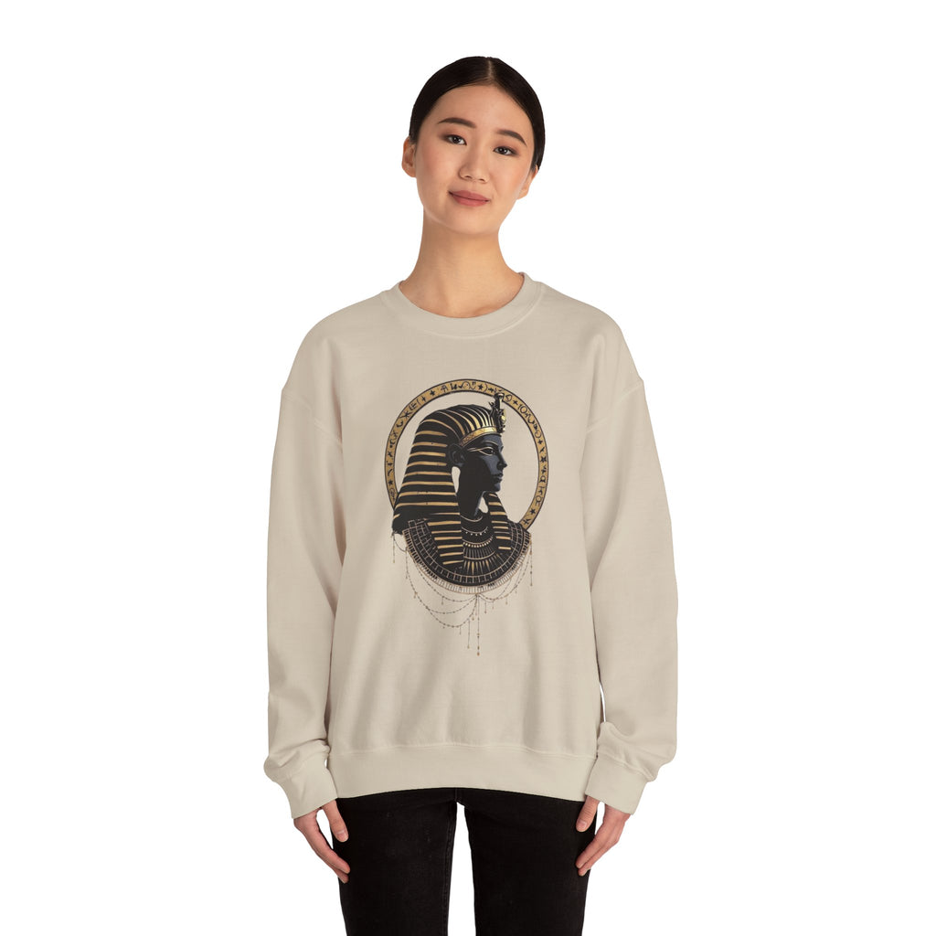 Egyptian Pharaoh Crewneck Sweatshirt — Gold & Black Tutankhamun Profile
